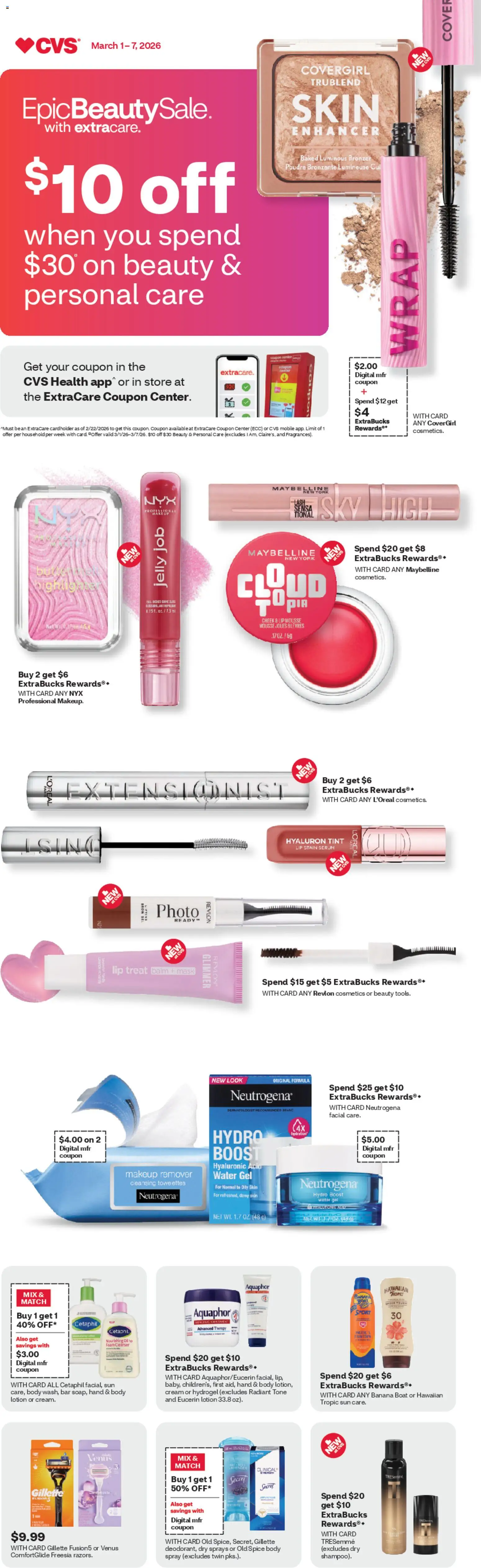 Ad Preview of CVS Pharmacy Weekly Ad - DC from 03/01/2026 - Water, Mask, Oil, Cream, Lip Stain, Bronzer, Makeup Remover, Body cream