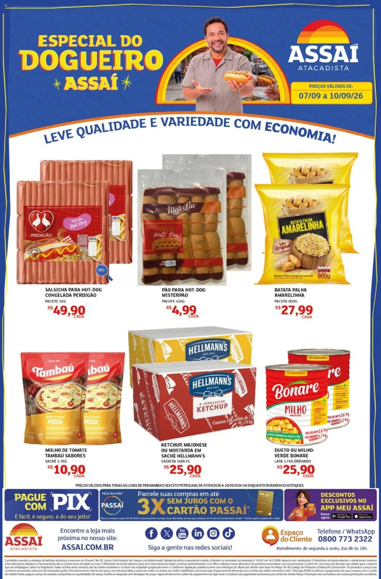 Pré-Visualização do folheto "Assaí Atacadista ofertas - PE" da loja Assaí Atacadista válido a partir de 07/09/2026 - Pizza, Telefone, Tomate, Ketchup, Maionese, Milho, Alimentos, Mostarda