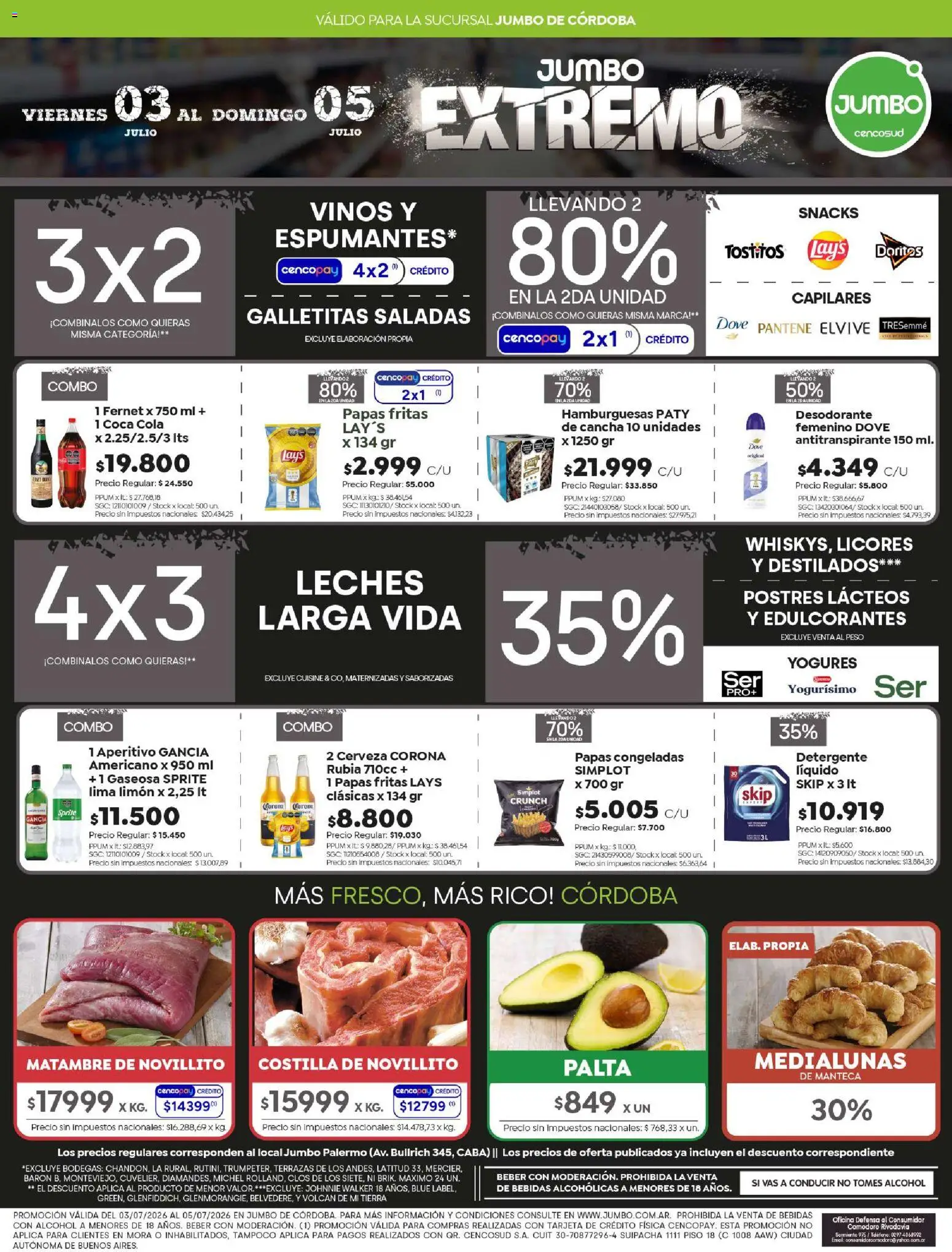 Vista previa del folleto de la tienda Jumbo válido desde el 03/07/2026 - Papas, Lima, Bebidas, Palta, Snacks, Manteca, Cerveza Corona, Gaseosa