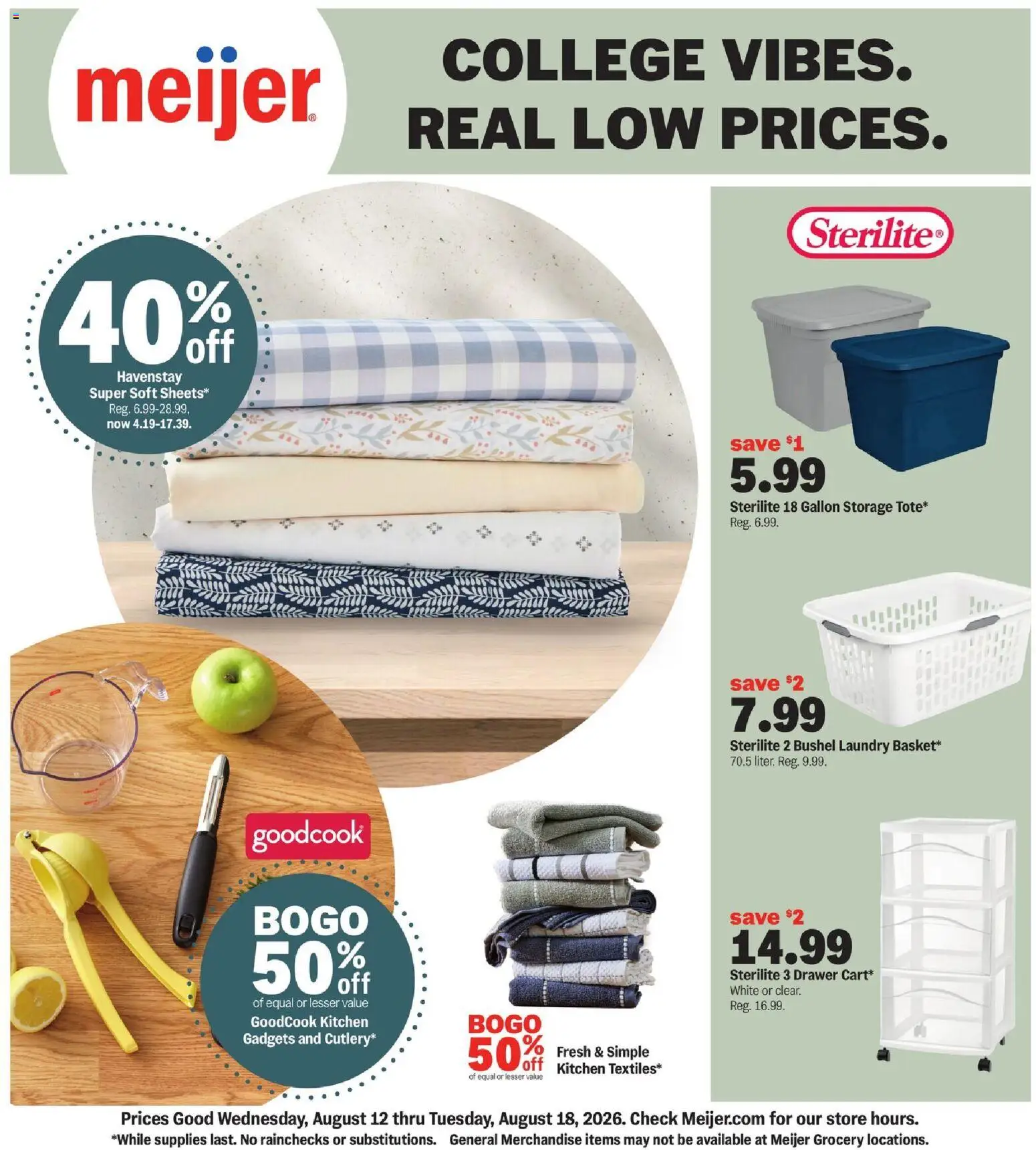 Ad Preview of Meijer Meijer College Vibes Real Low Prices from 08/12/2026