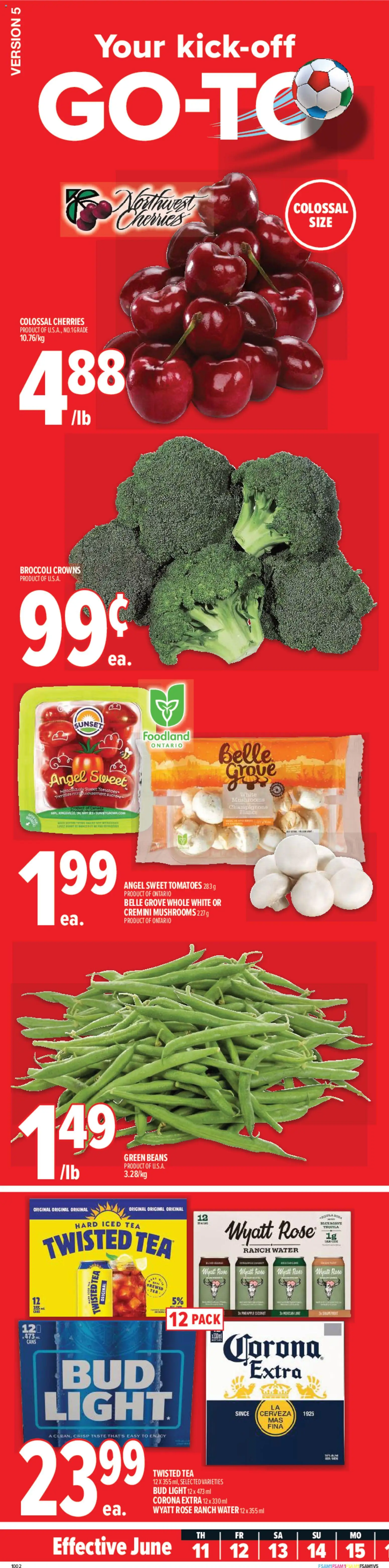 Preview of leaflet Metro weekly flyer - Québec from shop Metro is valid from Jun 11, 2026 - Water, Tea, Mushrooms, Tequila, Tomatoes, Coconut, Agave, Iced tea