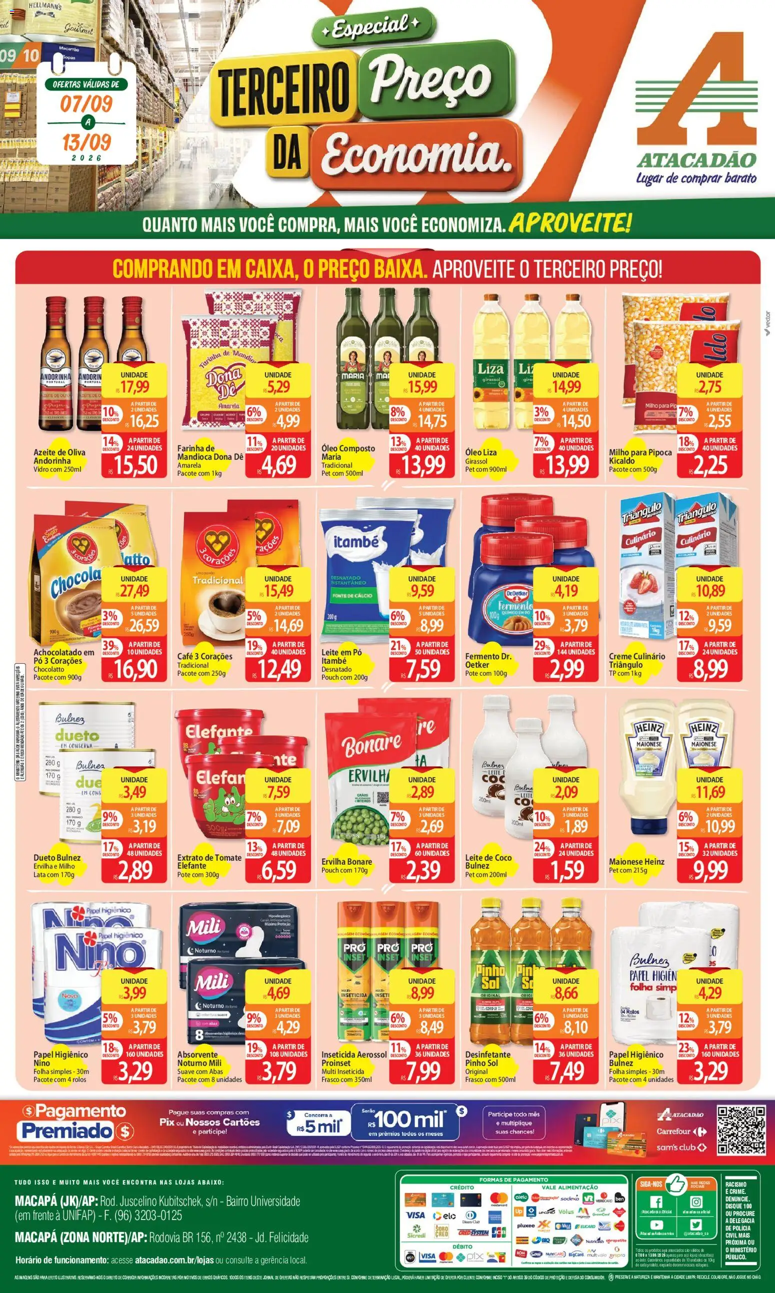 Pré-Visualização do folheto "Atacadão ofertas - AP" da loja Atacadão válido a partir de 07/09/2026 - Absorvente, Maionese, Creme, Pó, Farinha, Inseticida, Achocolatado, Extrato de tomate