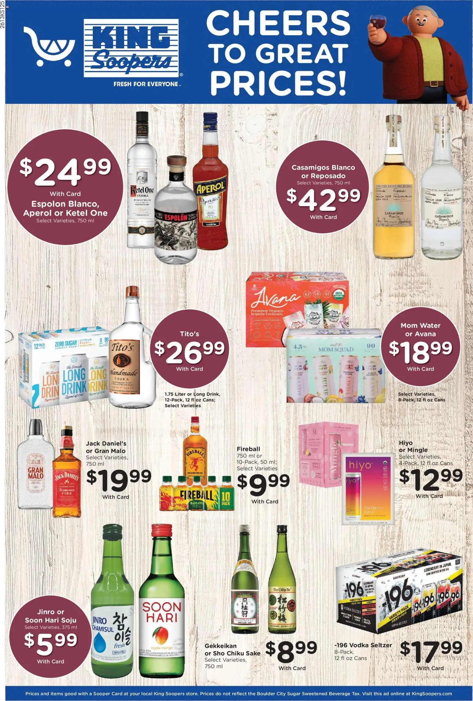 Ad Preview of King Soopers King Soopers Adult Beverage from 05/13/2026 - Water, Tequila, Fruit, Cocktails, Peach, Agave, Vodka, Jack Daniel's