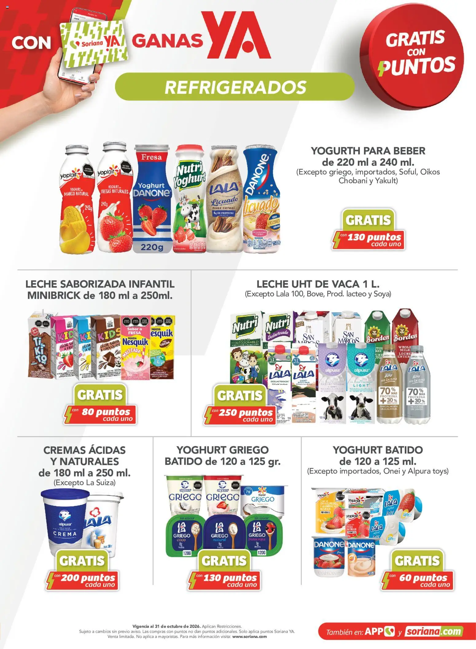 Vista previa las ofertas de la tienda Soriana - Soriana Mercado - Gratis con puntos Soriana YA desde el 11/09/2026 - Chocolate, Fresa, Fresas, Proteína, Leche, Crema, Nuez, Leche UHT