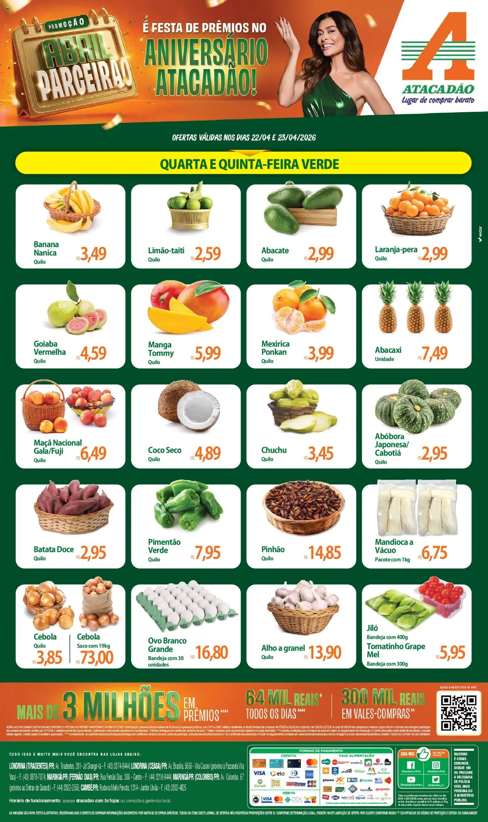 Pré-Visualização do folheto "Atacadão ofertas - PR" da loja Atacadão válido a partir de 22/04/2026 - Manga, Abacaxi, Abóbora, Doce, Batata, Goiaba, Abacate, Bandeja