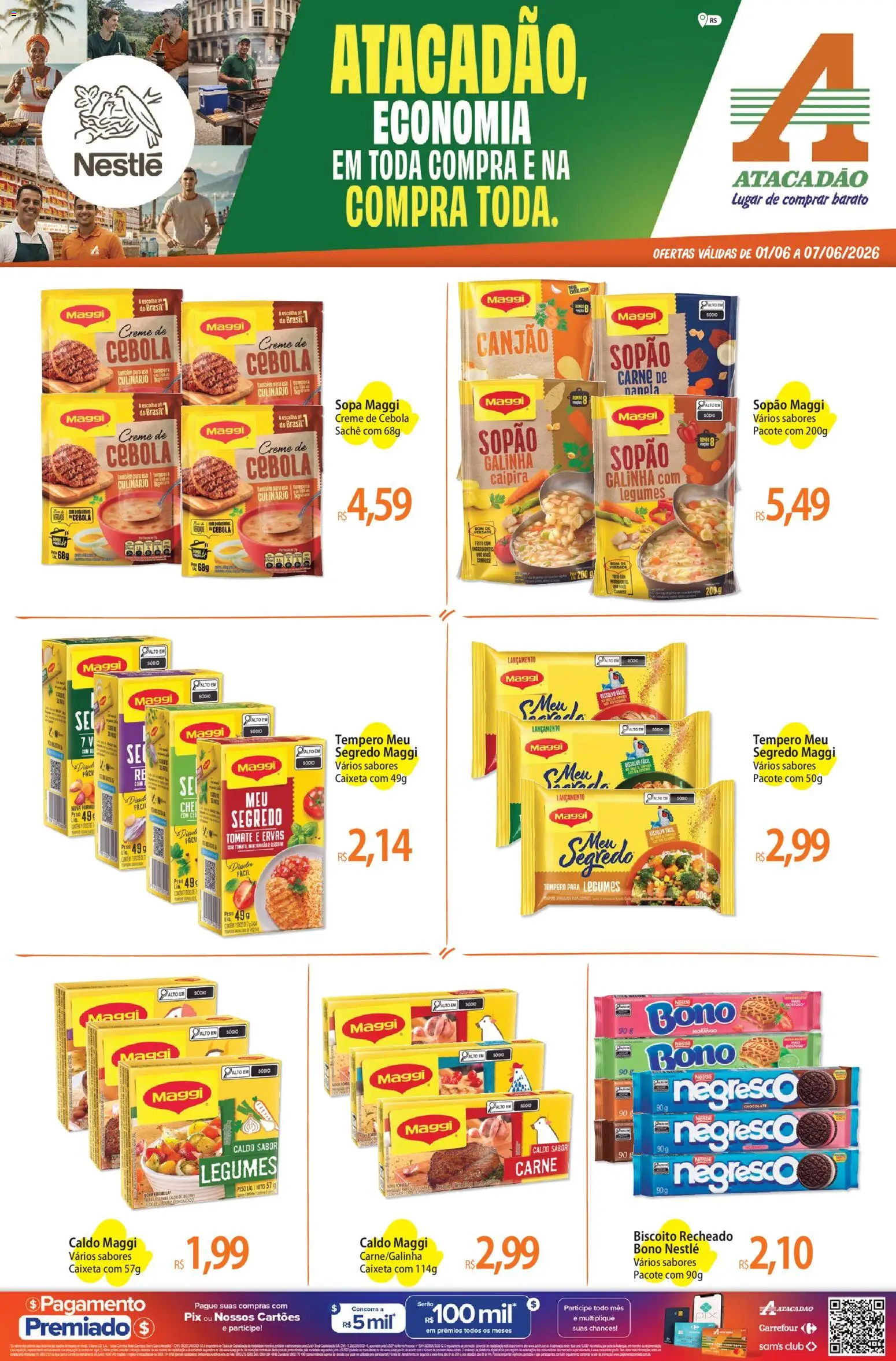 Pré-Visualização do folheto "Atacadão ofertas - RS" da loja Atacadão válido a partir de 01/06/2026 - Biscoito, Carne, Legumes, Tomate, Creme, Cebola, Biscoito recheado