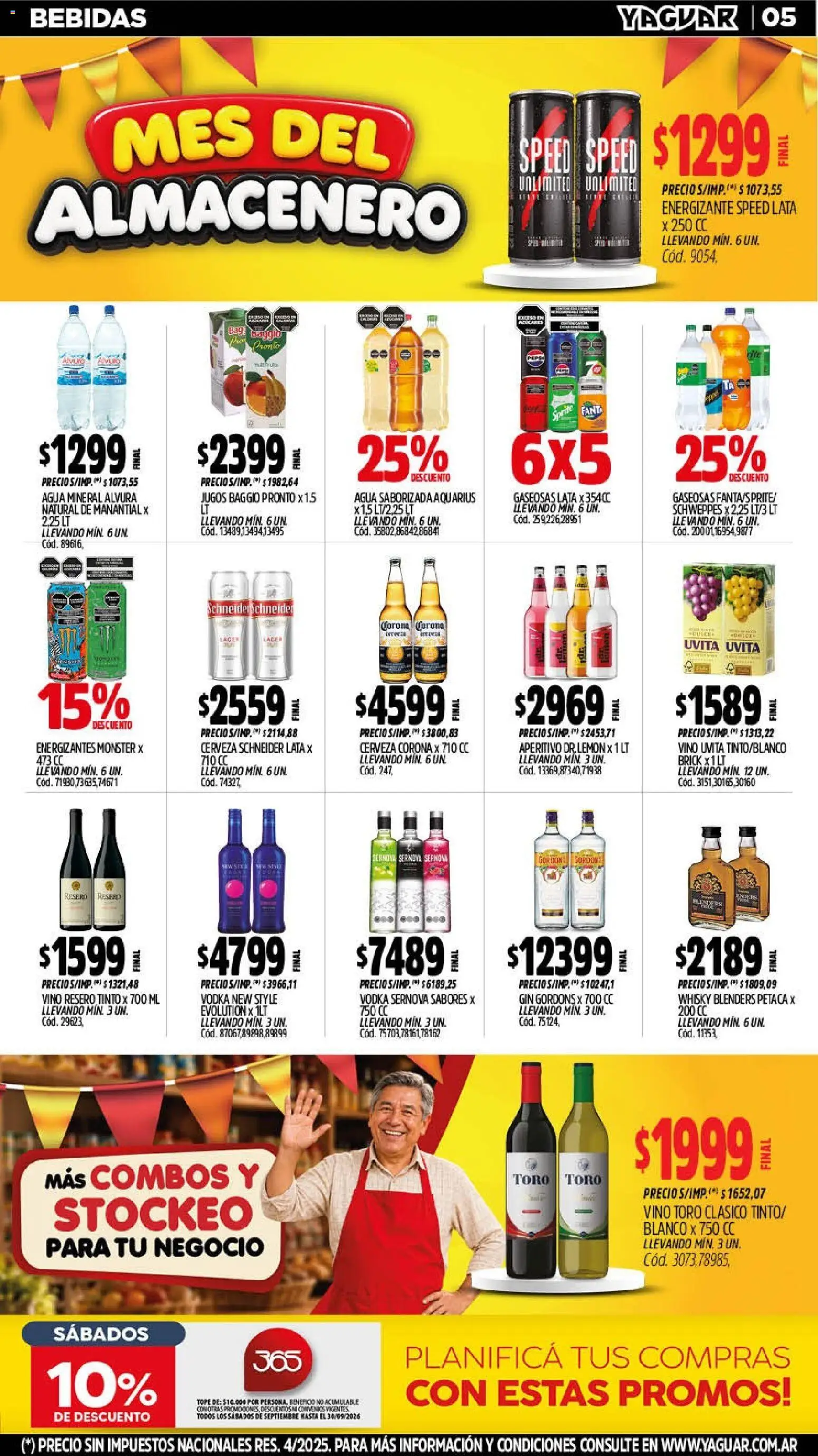 Vista previa del folleto de la tienda Yaguar válido desde el 07/09/2026 - Agua, Whisky, Cerveza, Gin, Vino, Cerveza Corona, Agua mineral, Agua saborizada