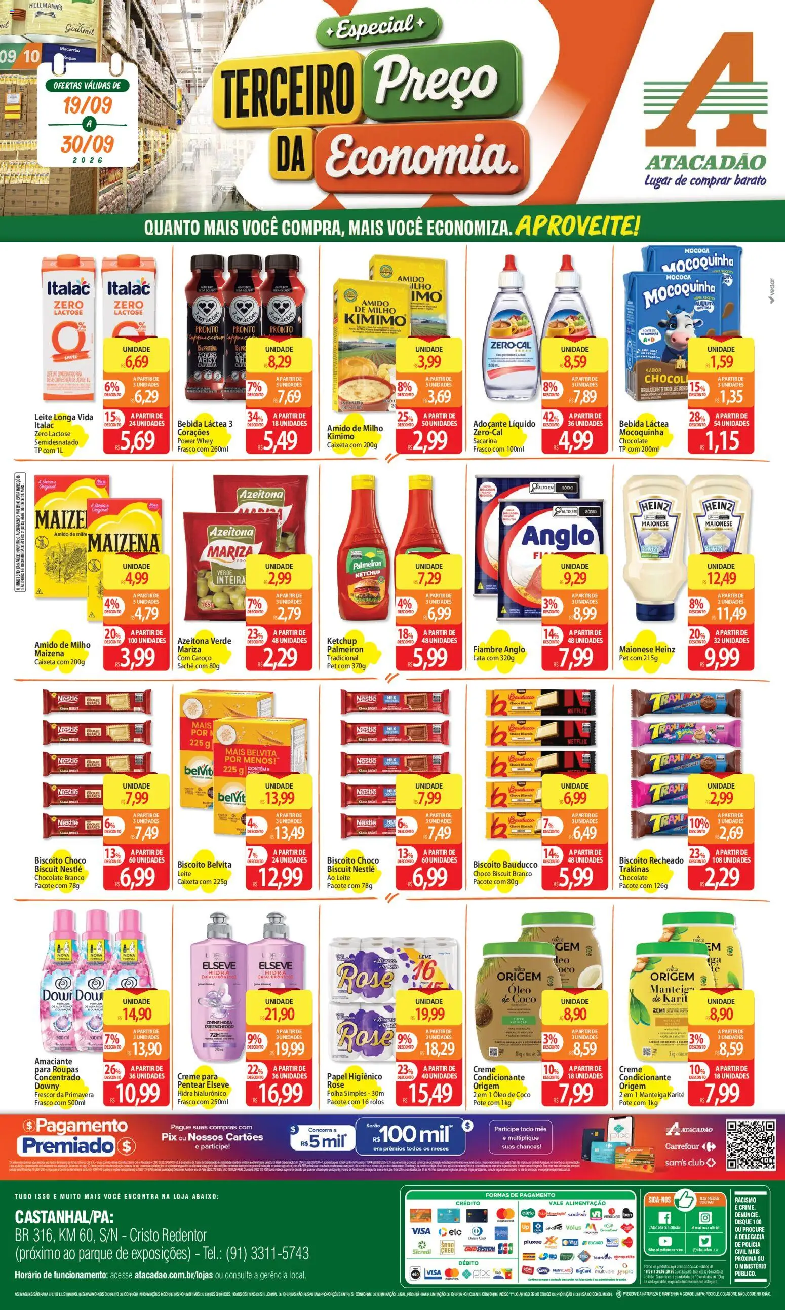 Pré-Visualização do folheto "Atacadão ofertas - PA" da loja Atacadão válido a partir de 19/09/2026 - Óleo de coco, Biscoito, Leite, Ketchup, Milho, Papel higiênico, Adoçante, Chocolate branco