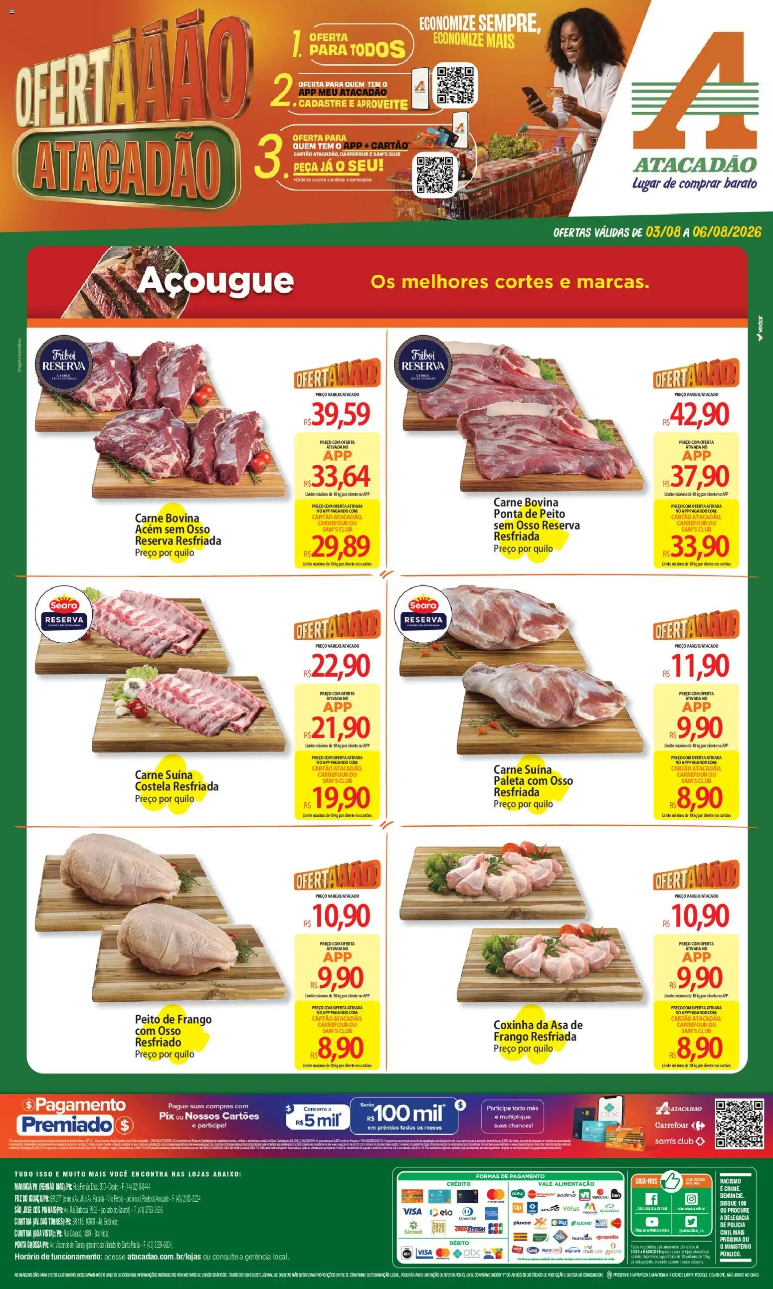 Pré-Visualização do folheto "Atacadão ofertas - PR" da loja Atacadão válido a partir de 03/08/2026 - Carne, Frango, Chá, Peito de frango, Carne bovina, Acém