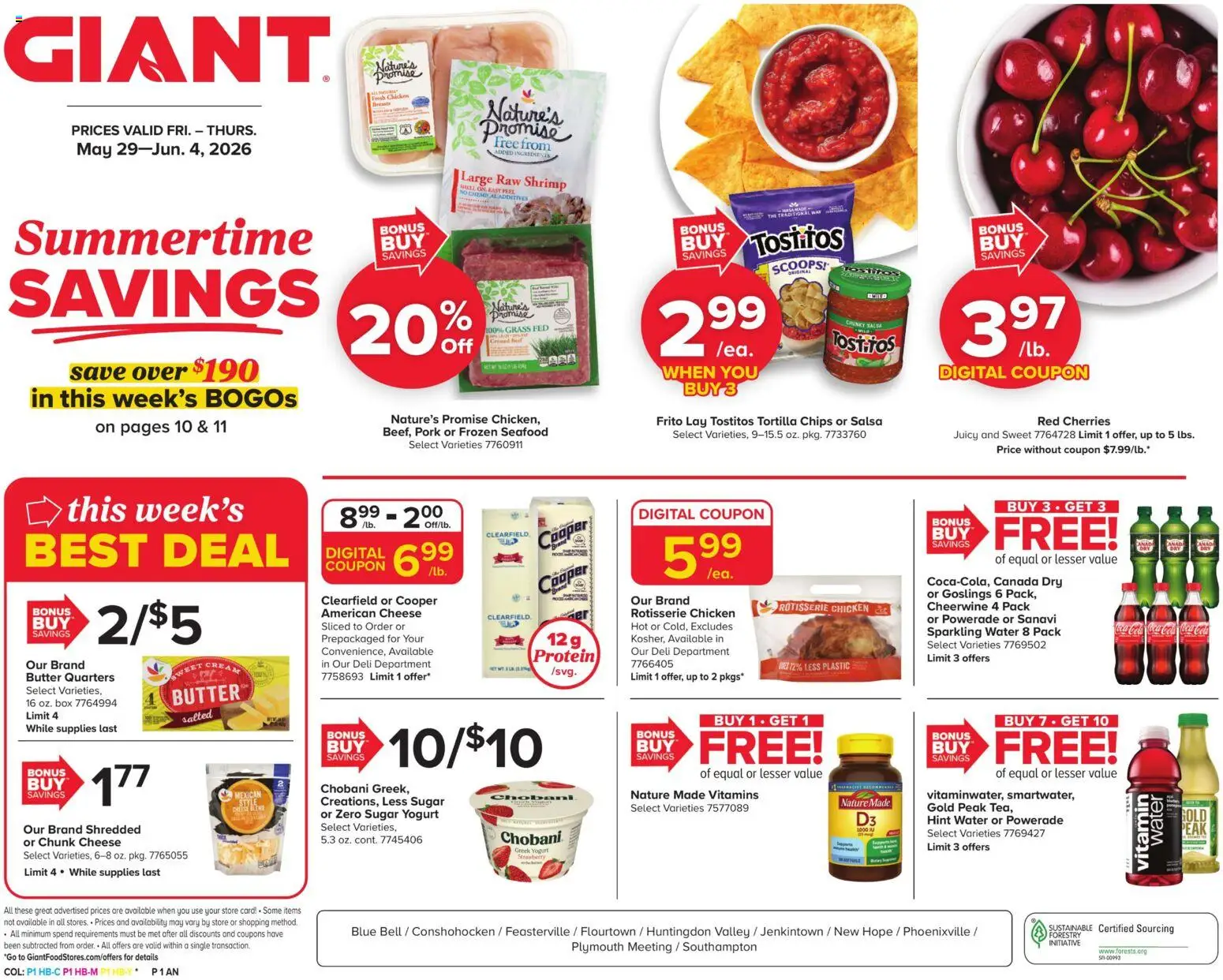 Ad Preview of Giant Giant Weekly Ad from 05/29/2026 - Box, Chips, Cherries, Shrimp, Greek yogurt, Pork, Tortilla chips, Chicken
