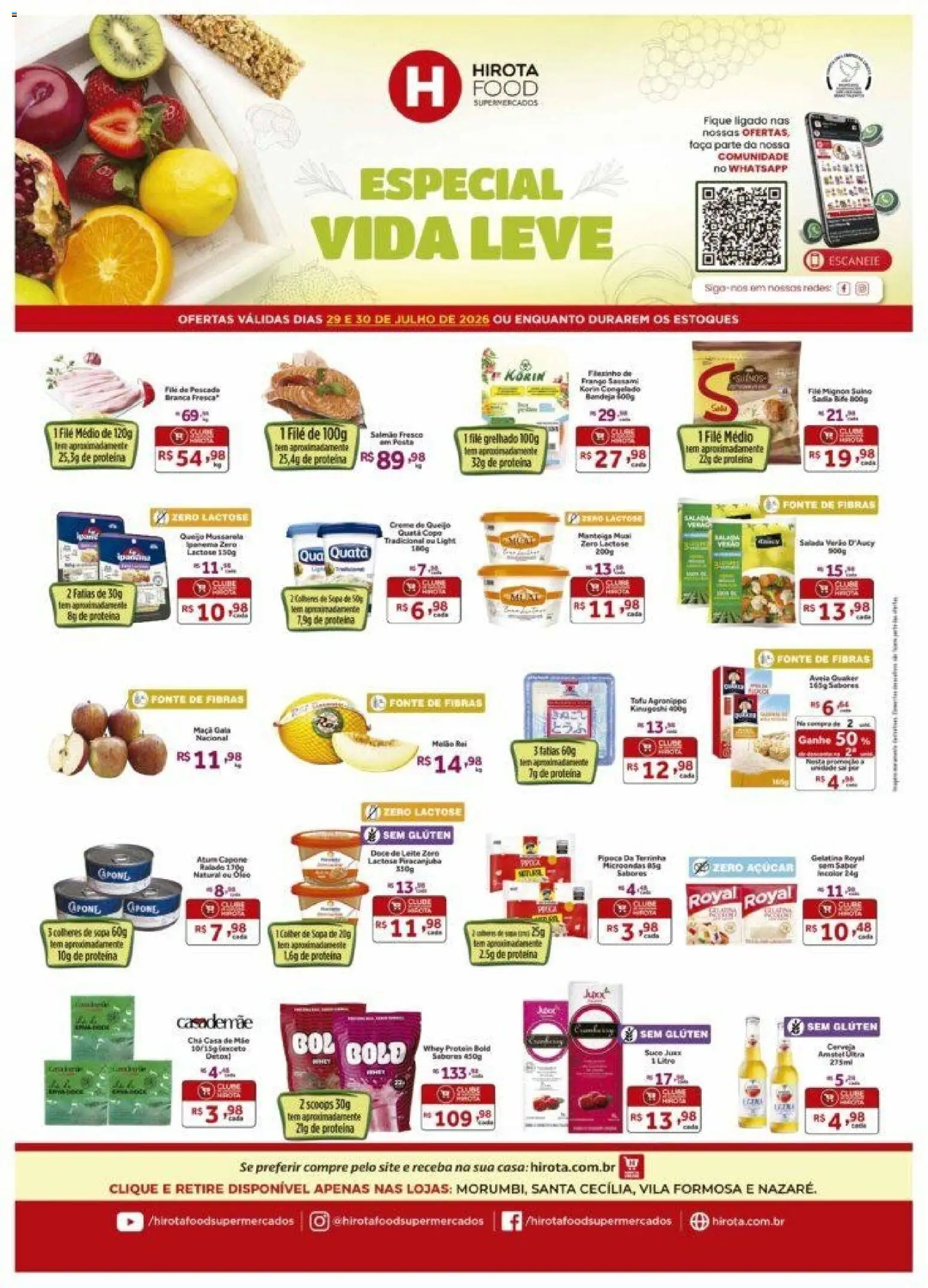 Pré-Visualização do folheto "Hirota Food ofertas Especial Vida Leve" da loja Hirota Food válido a partir de 29/07/2026 - Microondas, Pipoca, Queijo, Manteiga, Creme, Gelatina, Bandeja, Filé mignon suíno