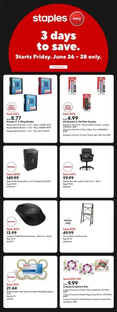 Un aperçu du dépliant Staples weekly flyer / circulaire du magasin Staples est valide à partir 26 juin 2026