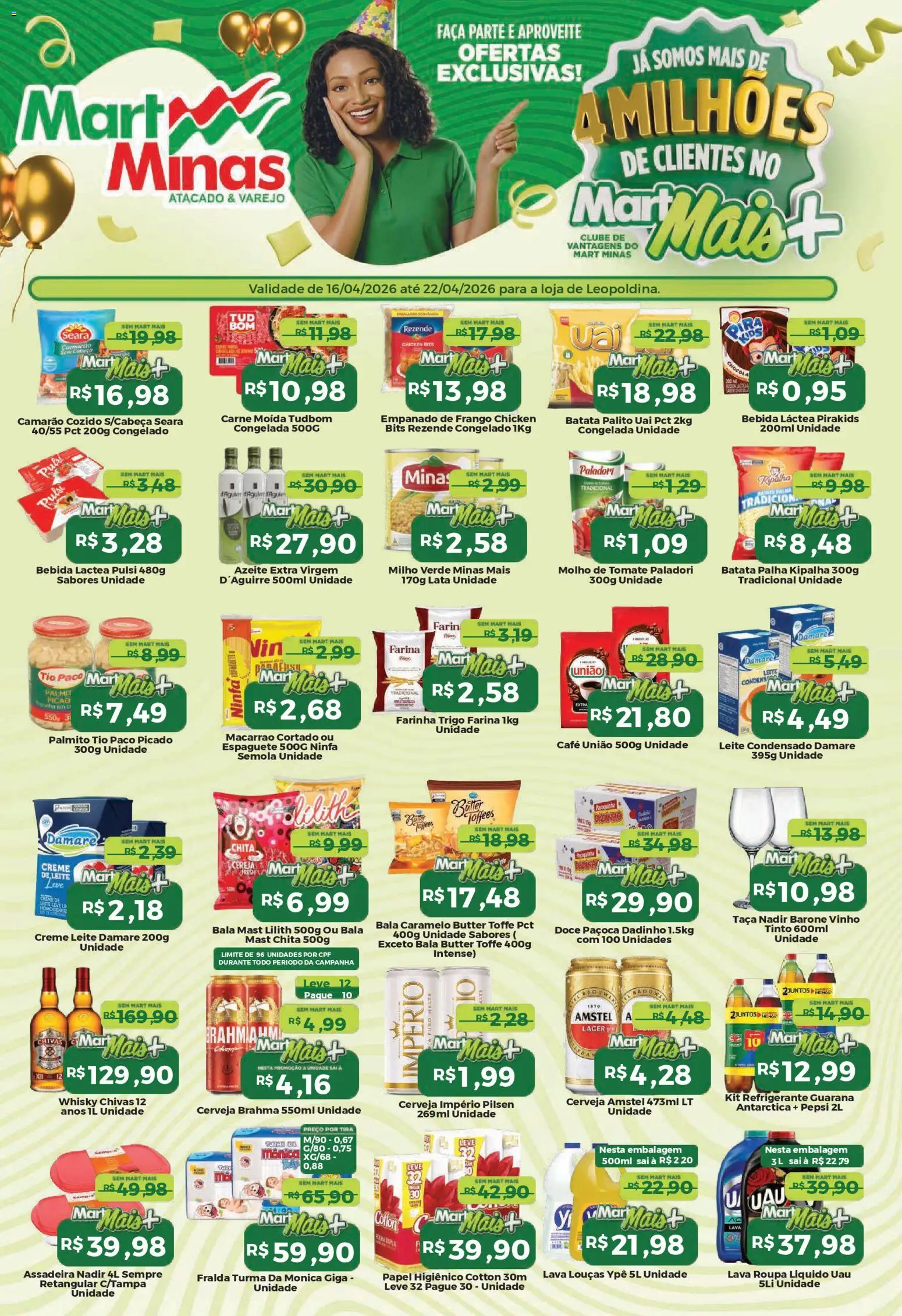 Pré-Visualização do folheto "Mart Minas ofertas Semanal" da loja Mart Minas válido a partir de 16/04/2026 - Café, Leite condensado, Leite, Carne, Refrigerante, Palmito, Creme, Batata palha