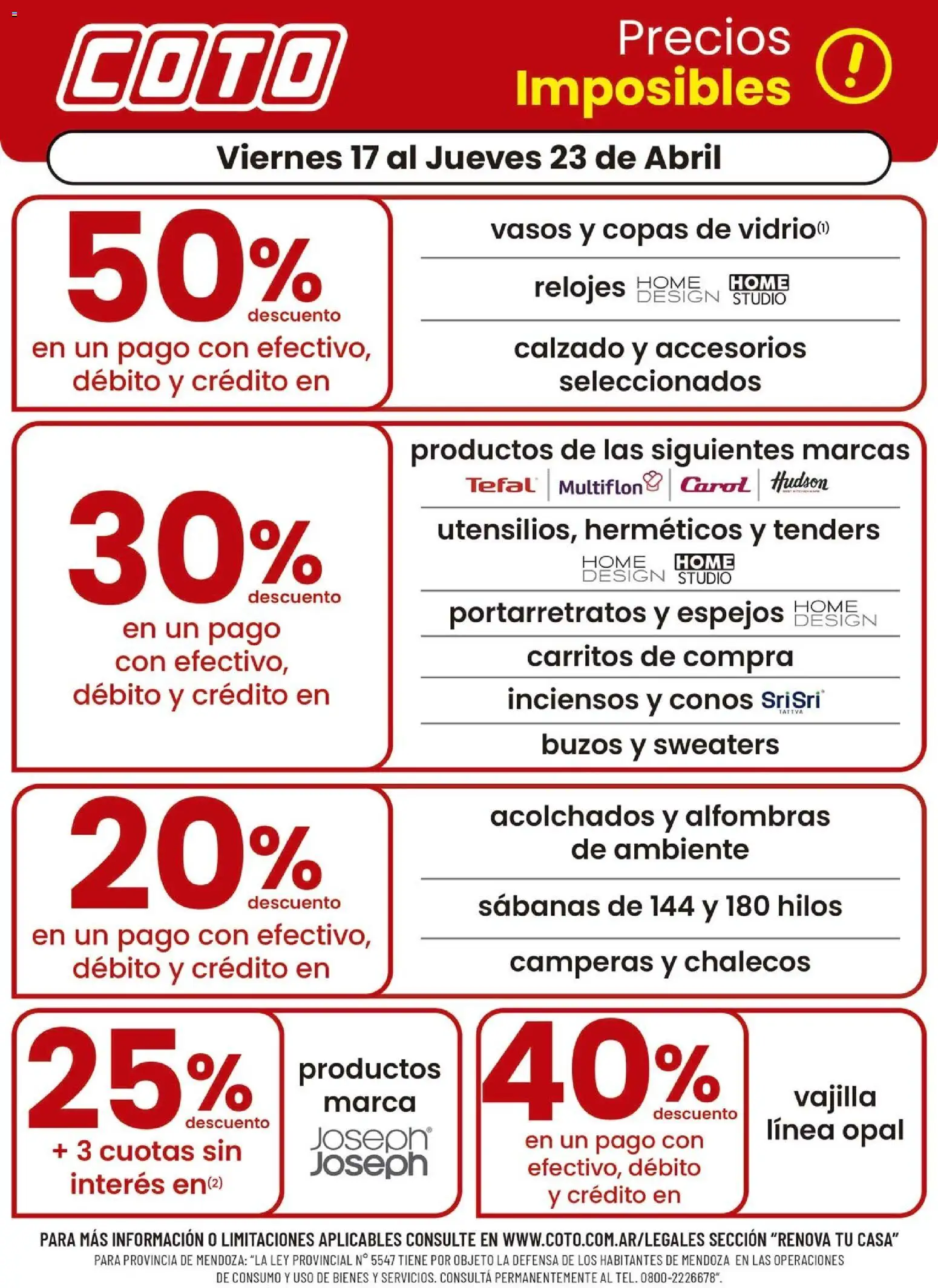 Vista previa del folleto de la tienda Coto válido desde el 17/04/2026 - Sabanas, Vajilla, Vasos, Portarretratos