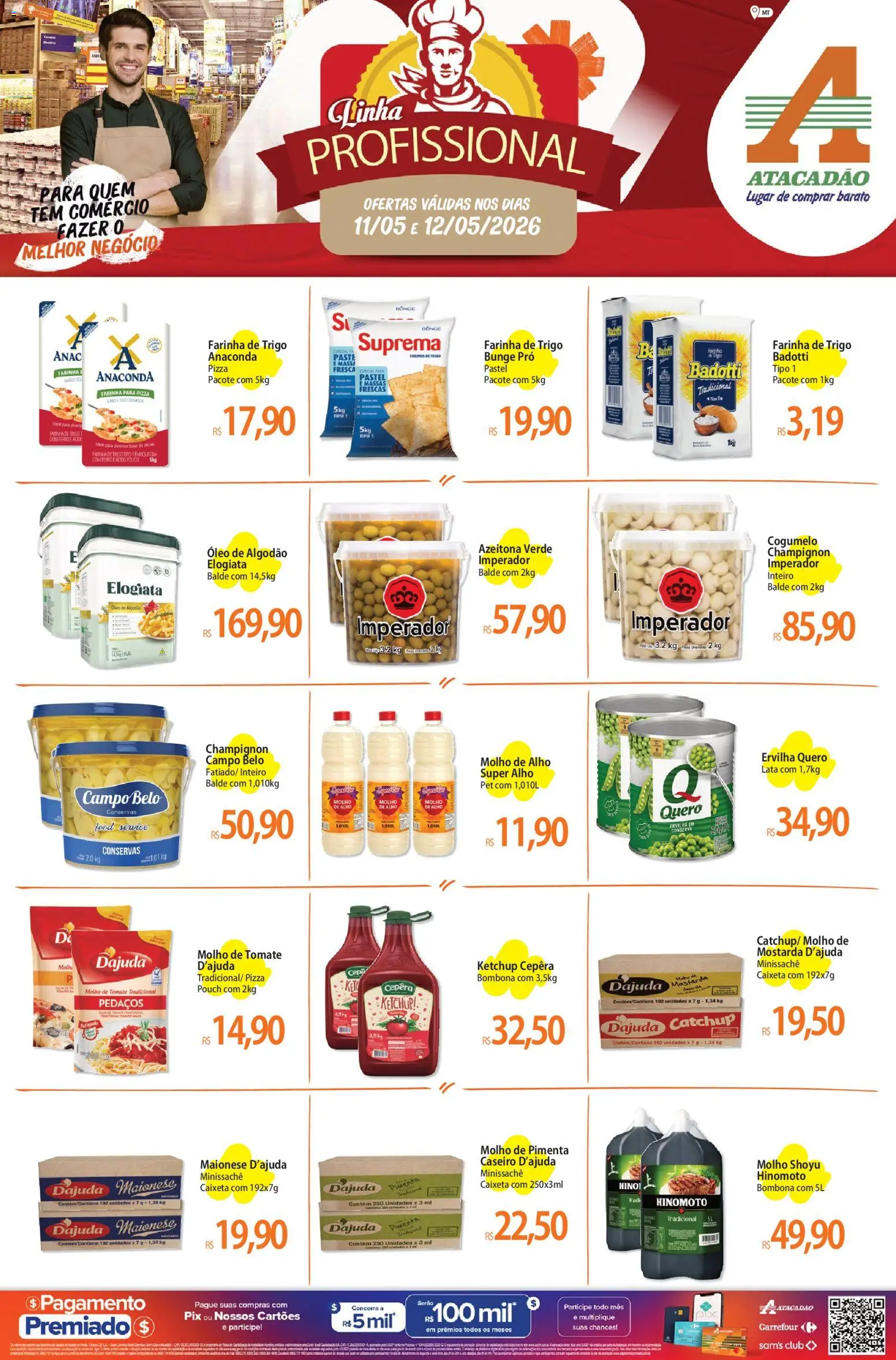 Pré-Visualização do folheto "Atacadão ofertas - MT" da loja Atacadão válido a partir de 11/05/2026 - Óleo, Cogumelo, Farinha de trigo, Alho, Mostarda, Farinha, Champignon, Conservas