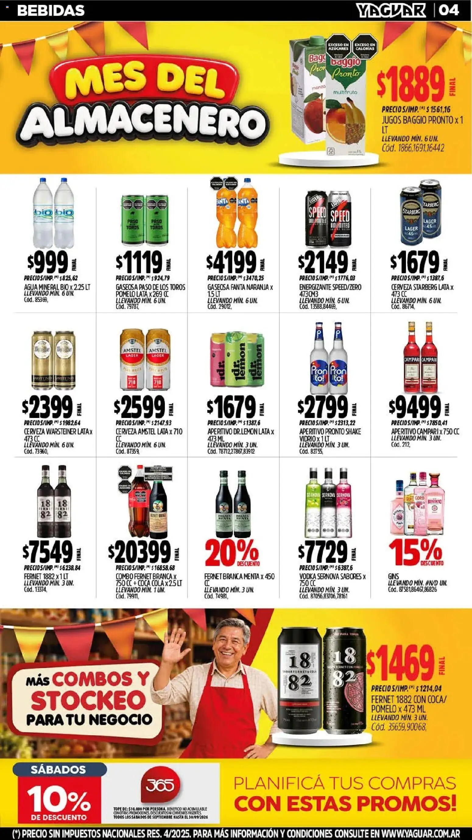 Vista previa del folleto de la tienda Yaguar válido desde el 28/09/2026 - Fernet, Cerveza, Vodka, Bebidas, Campari, Gaseosa, Fanta, Agua mineral