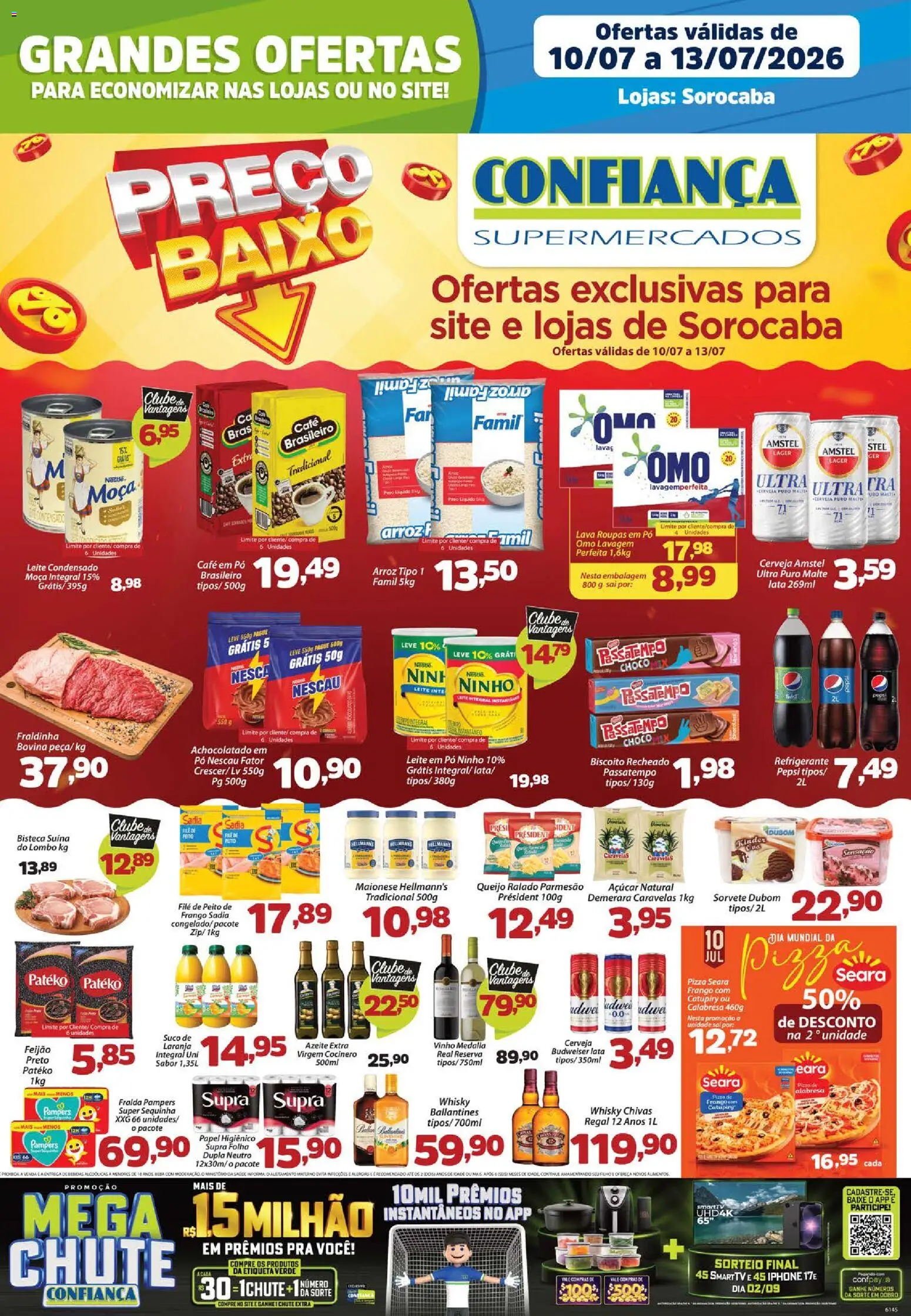 Pré-Visualização do folheto "Confiança - Ofertas da semana" da loja Confiança válido a partir de 10/07/2026 - Fralda pampers, Vinho, Leite condensado, Arroz, Biscoito, Frango, Açúcar, Lombo