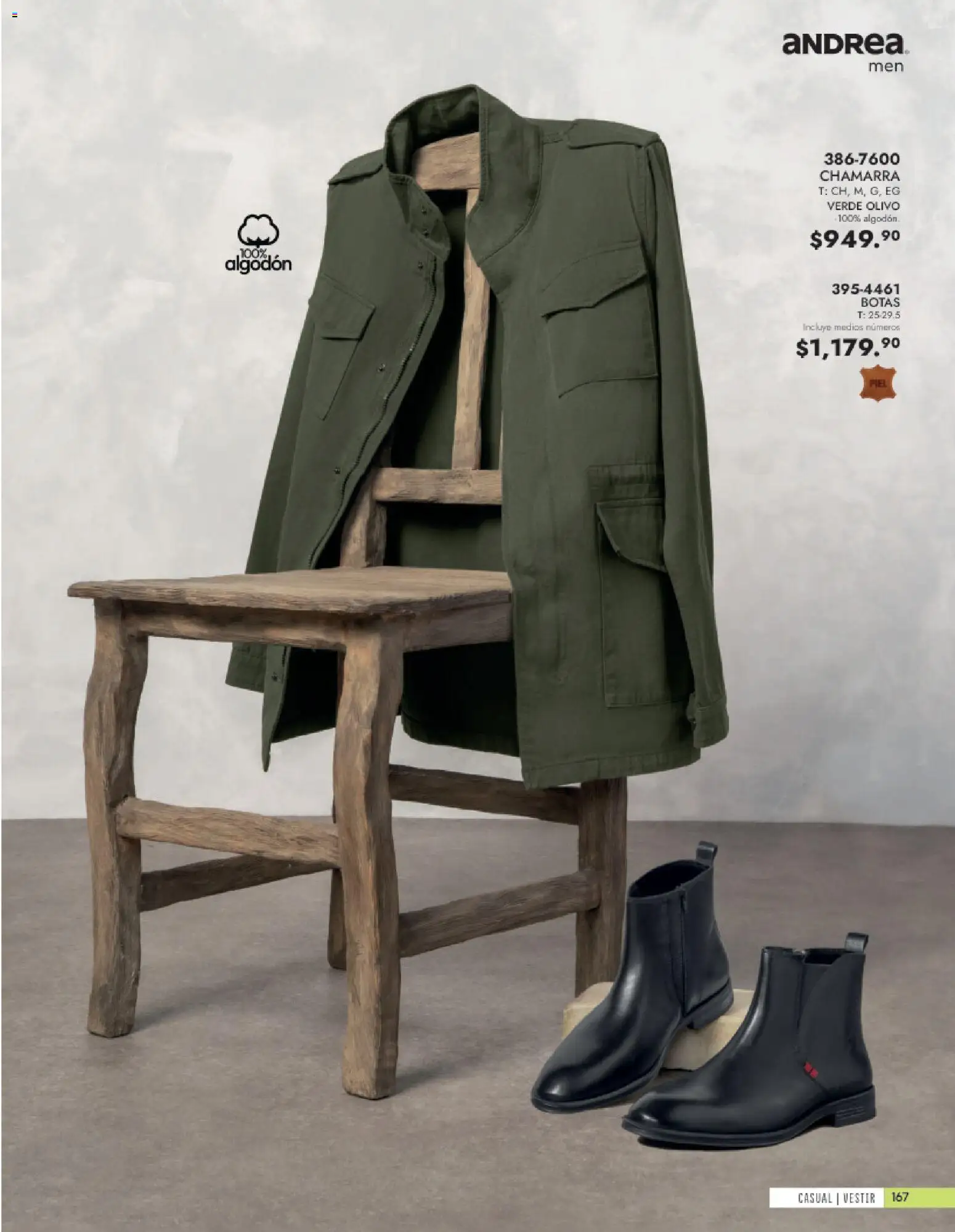 Vista previa las ofertas de la tienda Andrea - Andrea catálogo Vestir Caballero desde el 24/05/2026 - Botas, Chamarra, Algodón