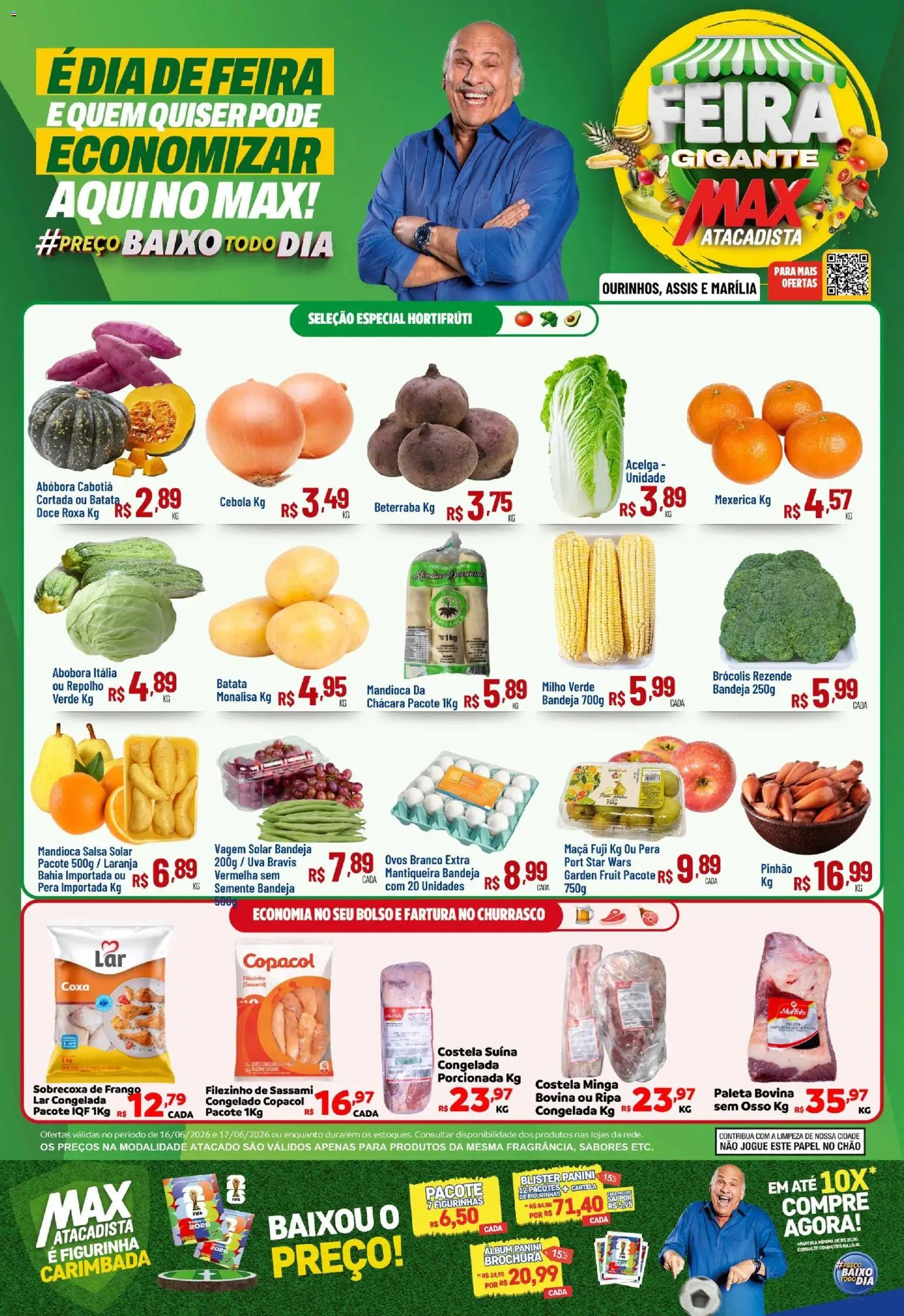 Pré-Visualização do folheto "Max Atacadista ofertas Feira" da loja Max Atacadista válido a partir de 16/06/2026 - Frango, Pera, Milho, Mandioca, Baixo, Mexerica, Milho verde, Sobrecoxa de frango
