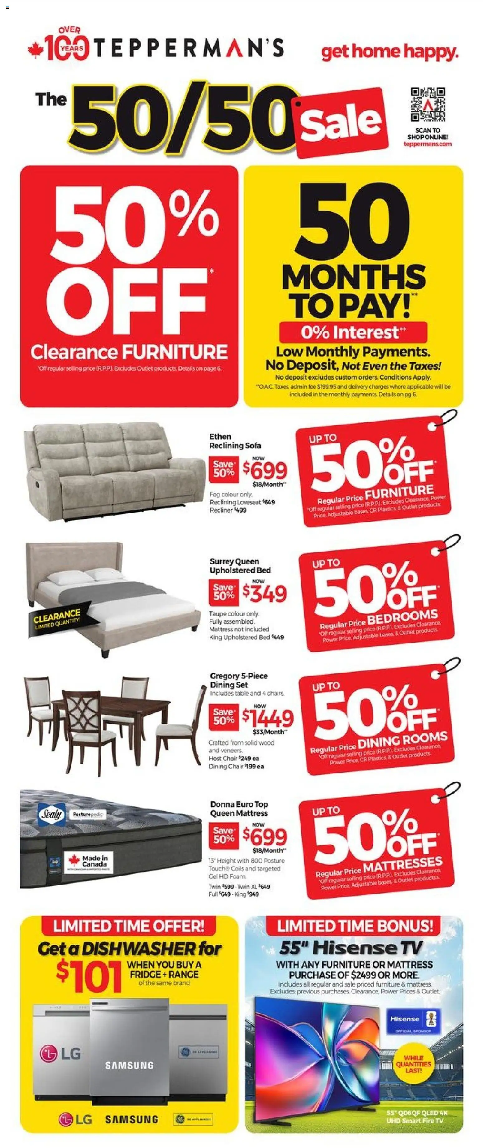 Preview of leaflet Tepperman's weekly flyer / circulaire from shop Tepperman's is valid from Jun 05, 2026 - Tv, Mattresses, Mattress, Sofa, Dishwasher, Bed, Dining chair, Dining set