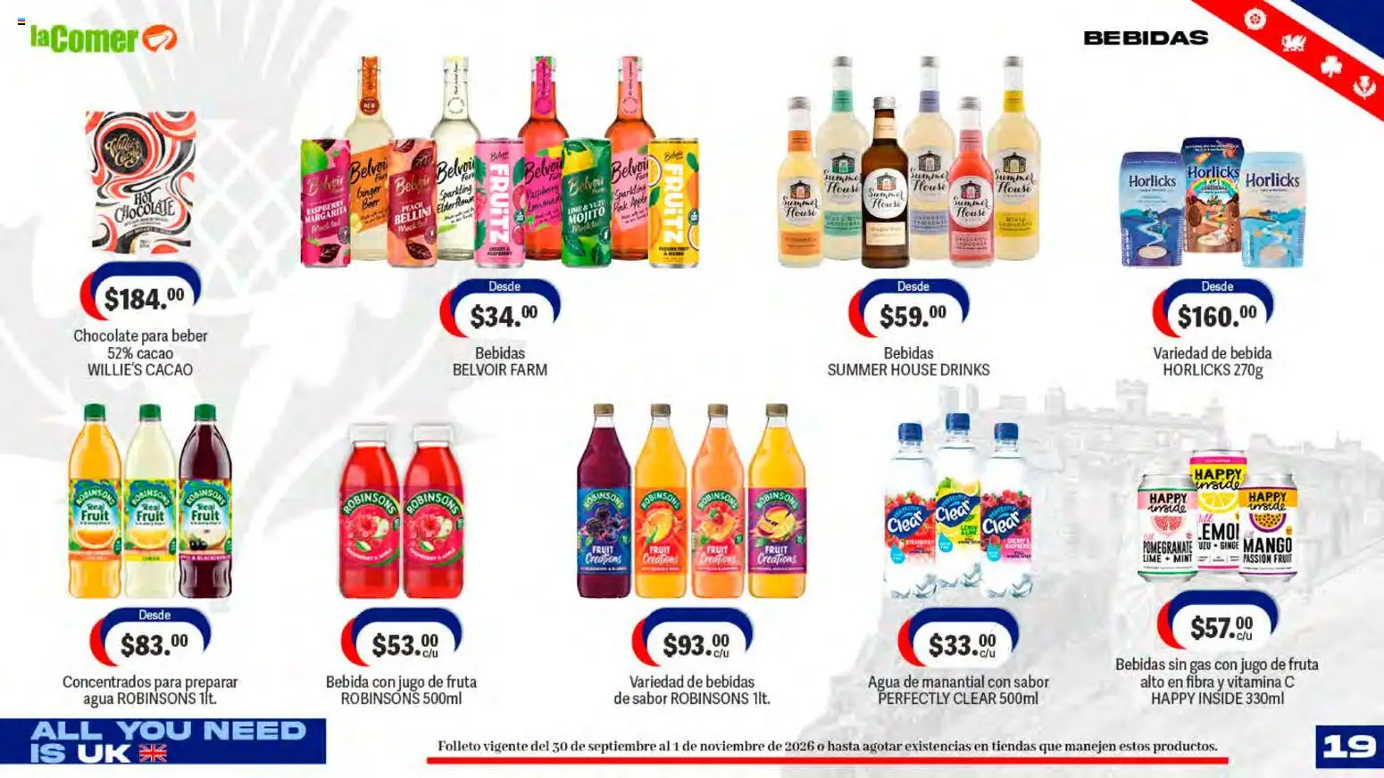 Vista previa las ofertas de la tienda La Comer - La Comer folleto desde el 30/09/2026 - Agua, Mango, Chocolate, Fruta, Jugo, Bebidas, Cacao, Agua de manantial