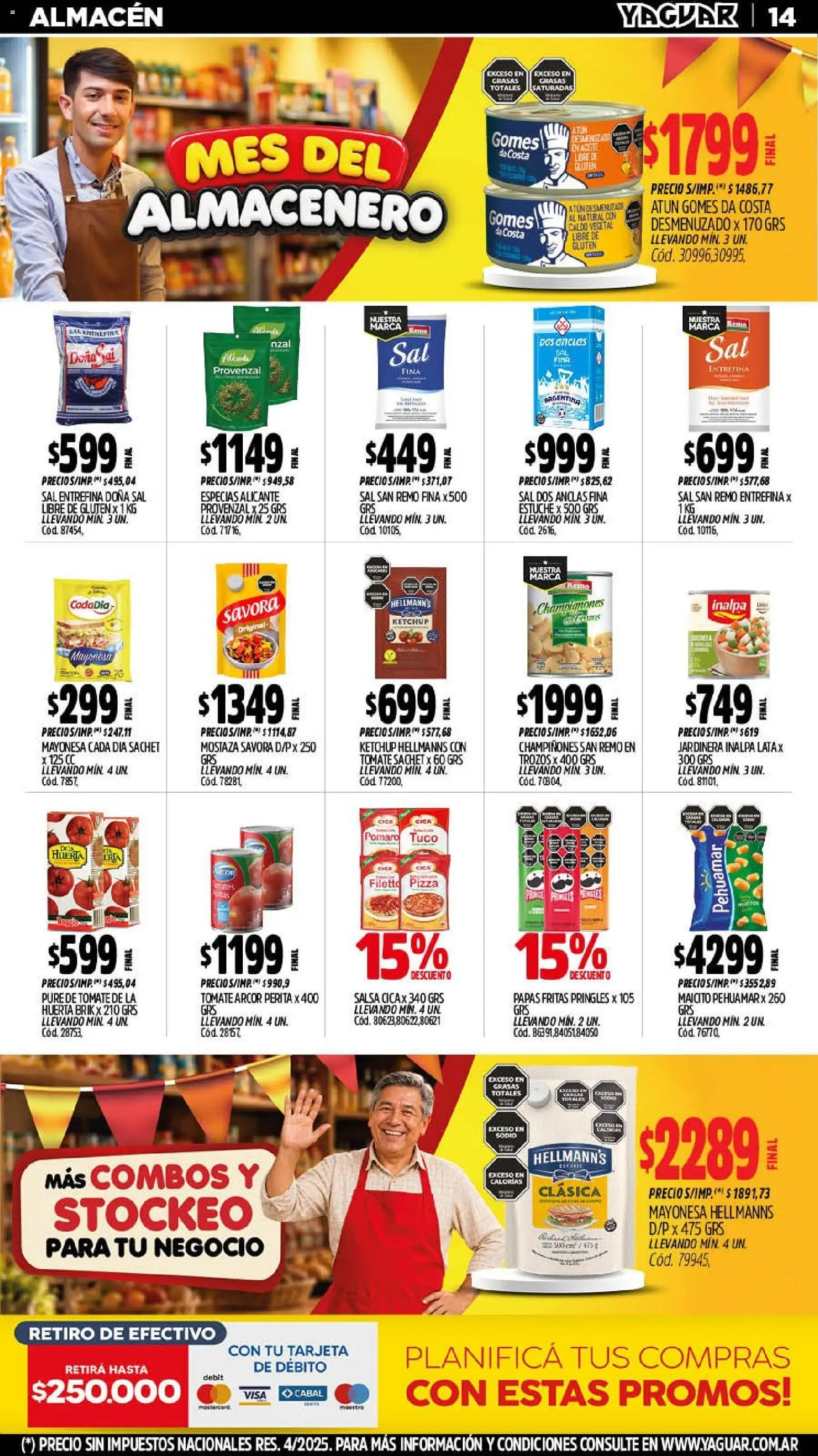 Vista previa del folleto de la tienda Yaguar válido desde el 14/09/2026 - Pizza, Tomate, Papas fritas, Aceite, Atún, Champiñones, Pure de Tomate, Puré