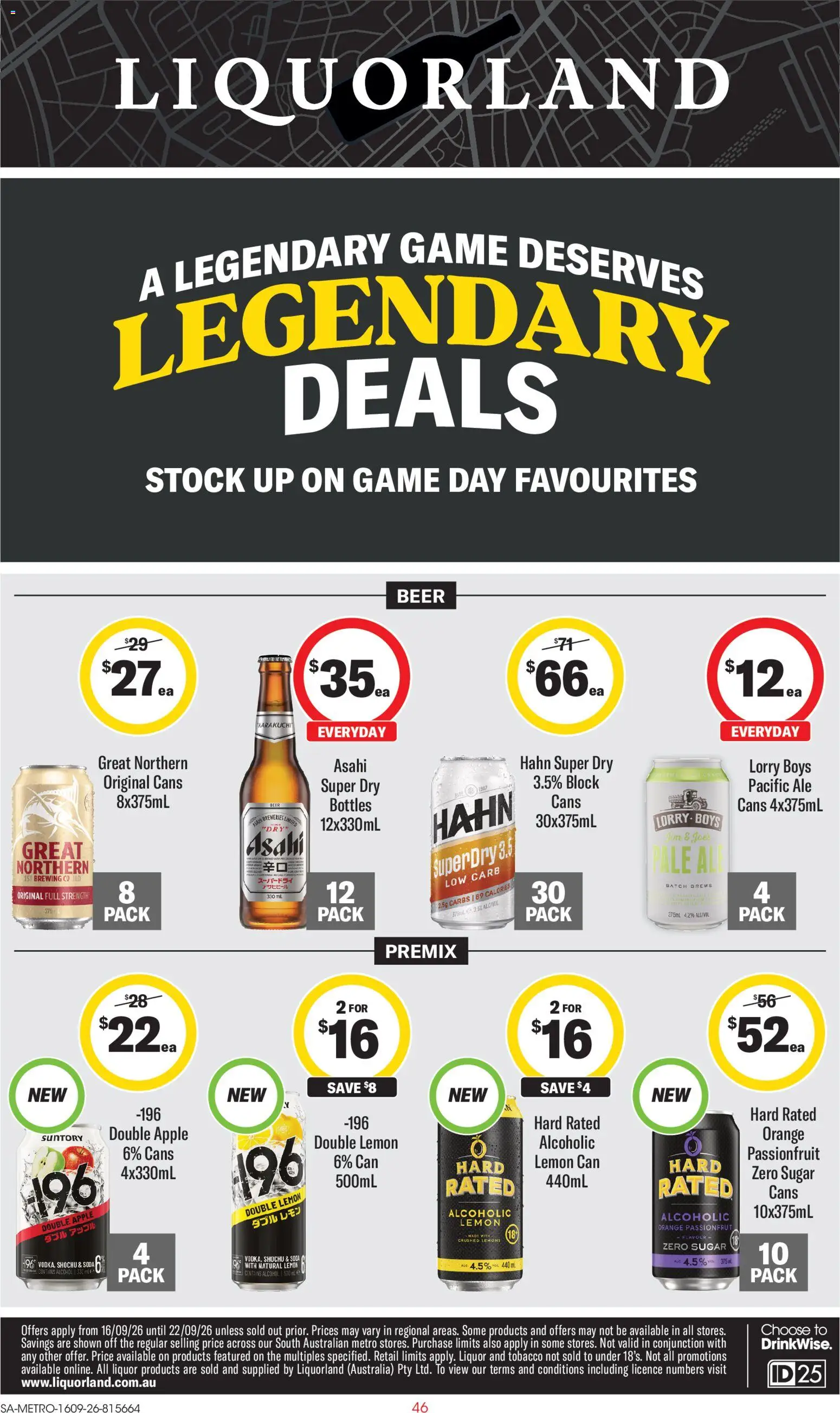 Preview of catalogue Liquorland catalogue SA from shop Liquorland valid 16/09/2026 - Alcohol, Beer, Passionfruit, Sugar, Lemon, Game, Lemons