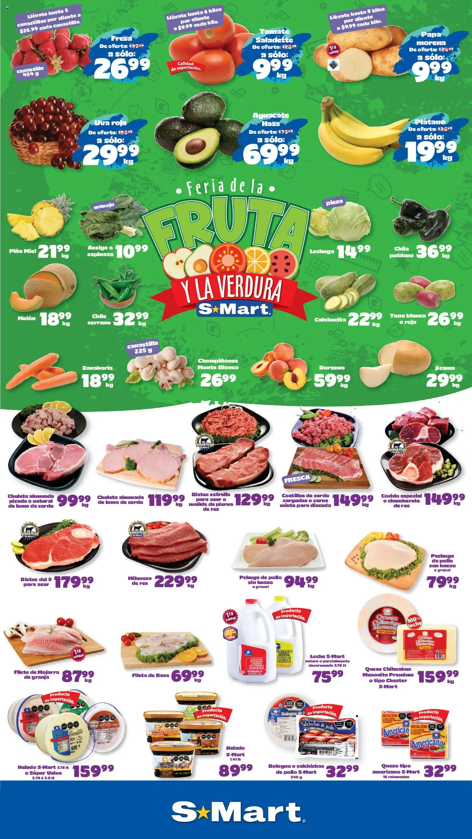 Vista previa las ofertas de la tienda S-Mart - S-Mart folleto Matamoros desde el 04/08/2026 - Fresa, Chile, Aguacate, Plátano, Piña, Costillas de cerdo, Champiñones, Melón