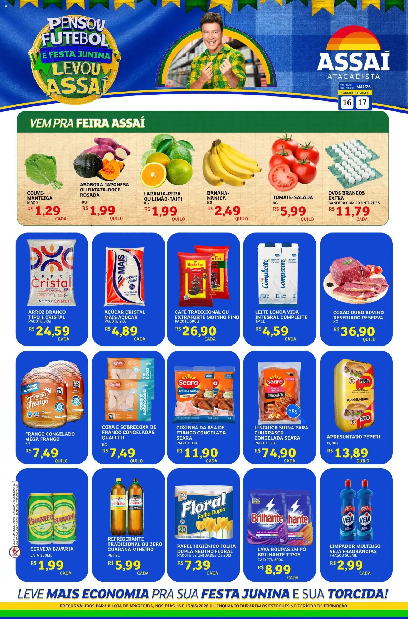 Pré-Visualização do folheto "Assaí Atacadista ofertas - GO" da loja Assaí Atacadista válido a partir de 16/05/2026 - Cerveja, Ovos, Abóbora, Açúcar, Couve, Bandeja, Guaraná, Leite longa vida