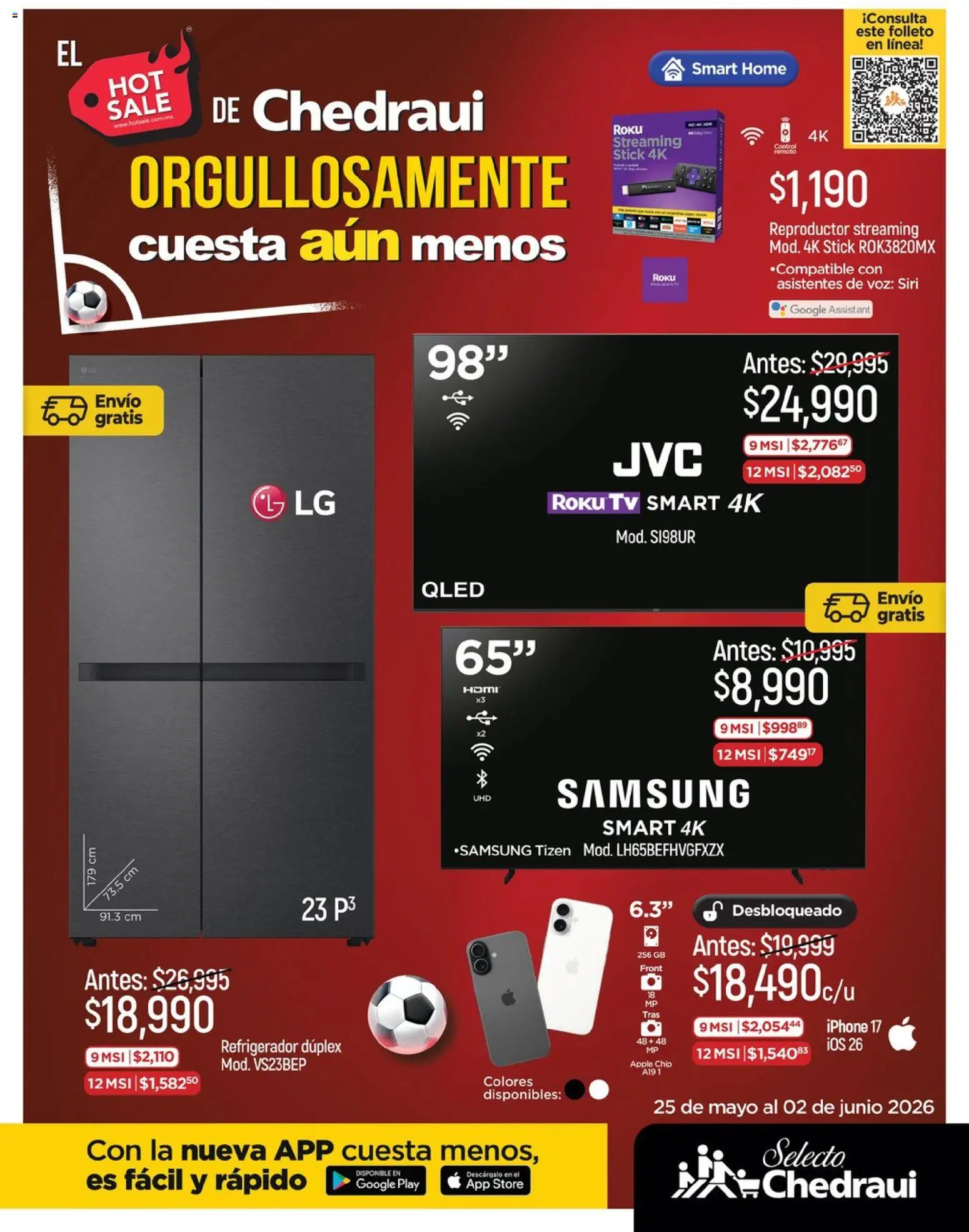 Vista previa las ofertas de la tienda Chedraui - Chedraui Hot Sale desde el 25/05/2026 - Refrigerador, Reproductor