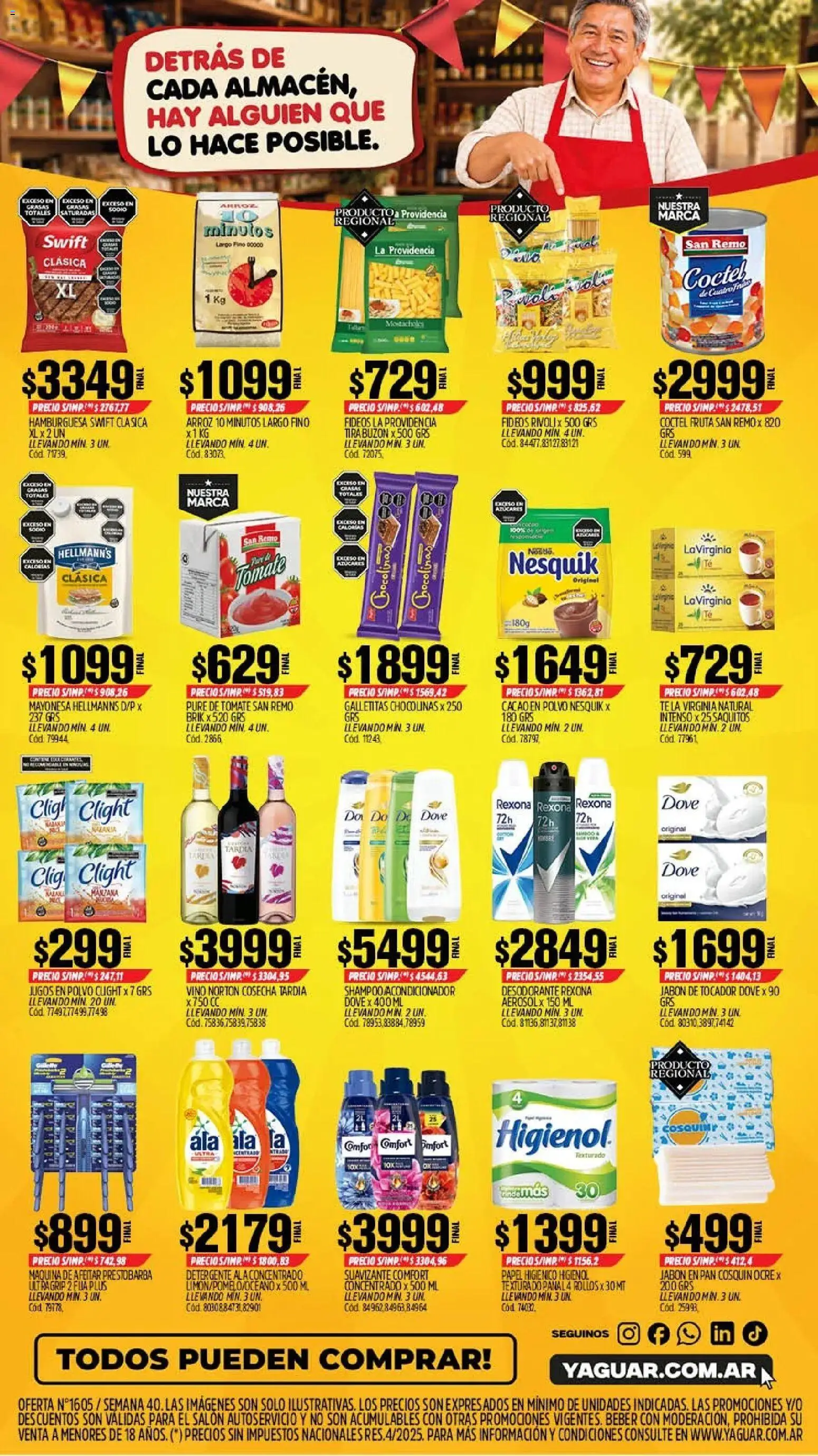 Vista previa del folleto de la tienda Yaguar válido desde el 28/09/2026 - Arroz, Galletitas, Fideos, Desodorante, Maquina de afeitar, Pure de Tomate, Suavizante, Puré