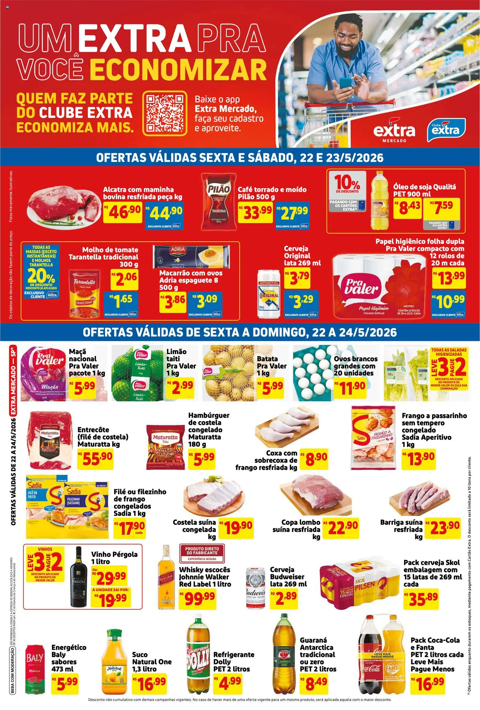 Pré-Visualização do folheto "Extra ofertas Fim de semana Mercado" da loja Extra válido a partir de 22/05/2026
