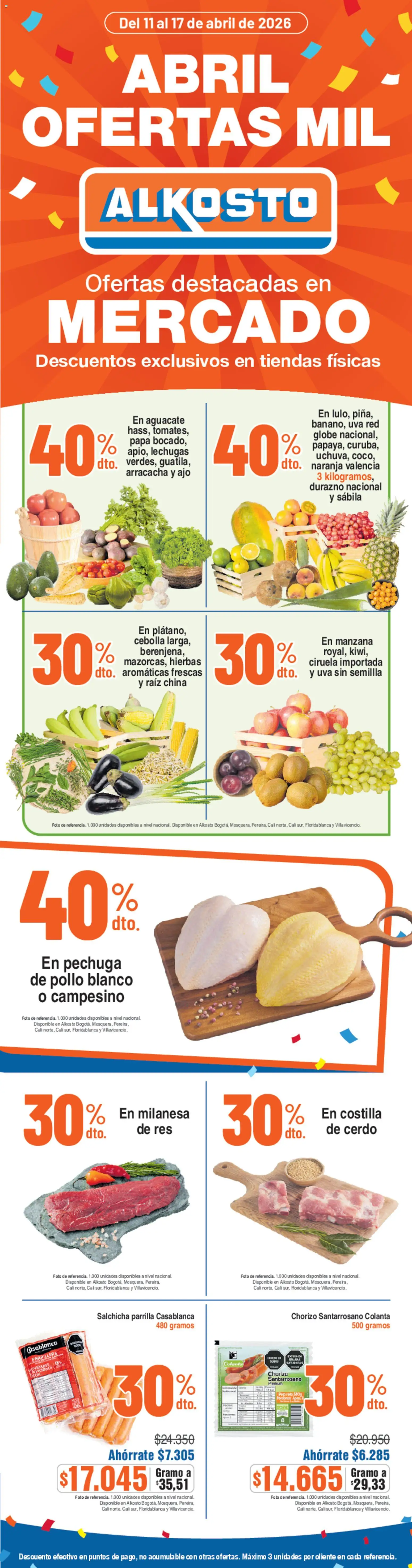  Vista previa del prospecto Alkosto catálogo del almacen Alkosto válida del 11/04/2026 al 17/04/2026 - Papa, Manzana, Aguacate, Arracacha, Hierbas, Chorizo, Ajo, Salchicha