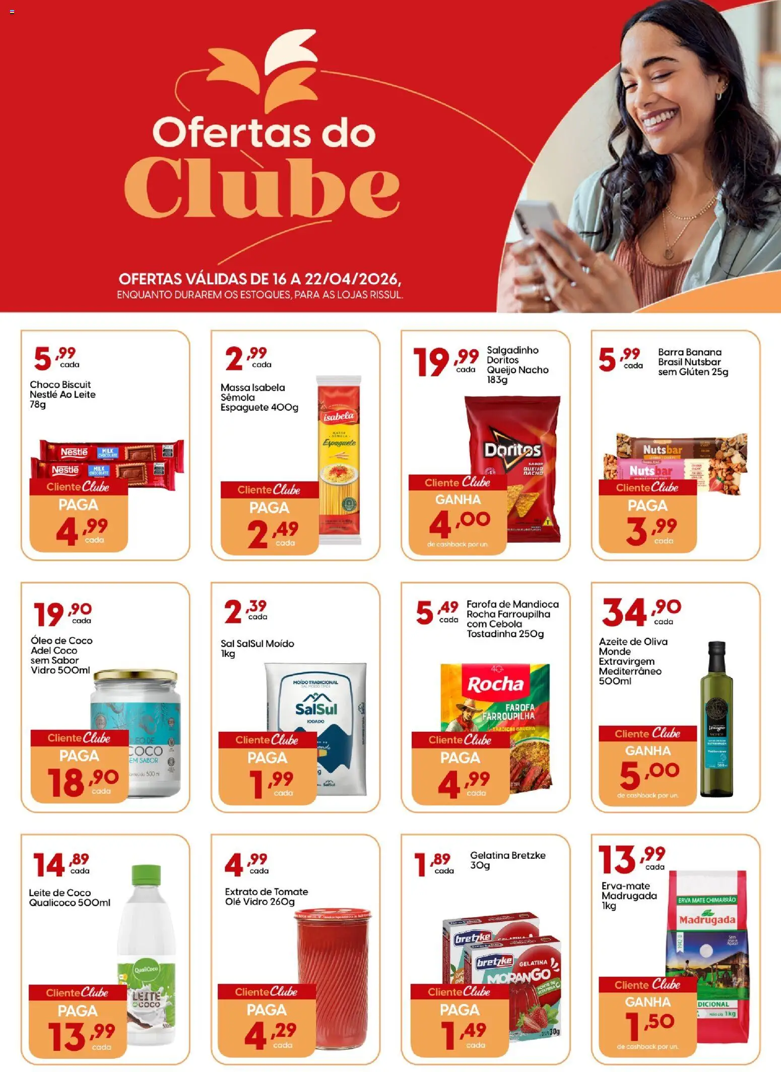 Pré-Visualização do folheto "Rissul - Ofertas da semana" da loja Rissul válido a partir de 14/04/2026 - Sal, Óleo, Queijo, Tomate, Massa, Gelatina, Cebola, Extrato de tomate