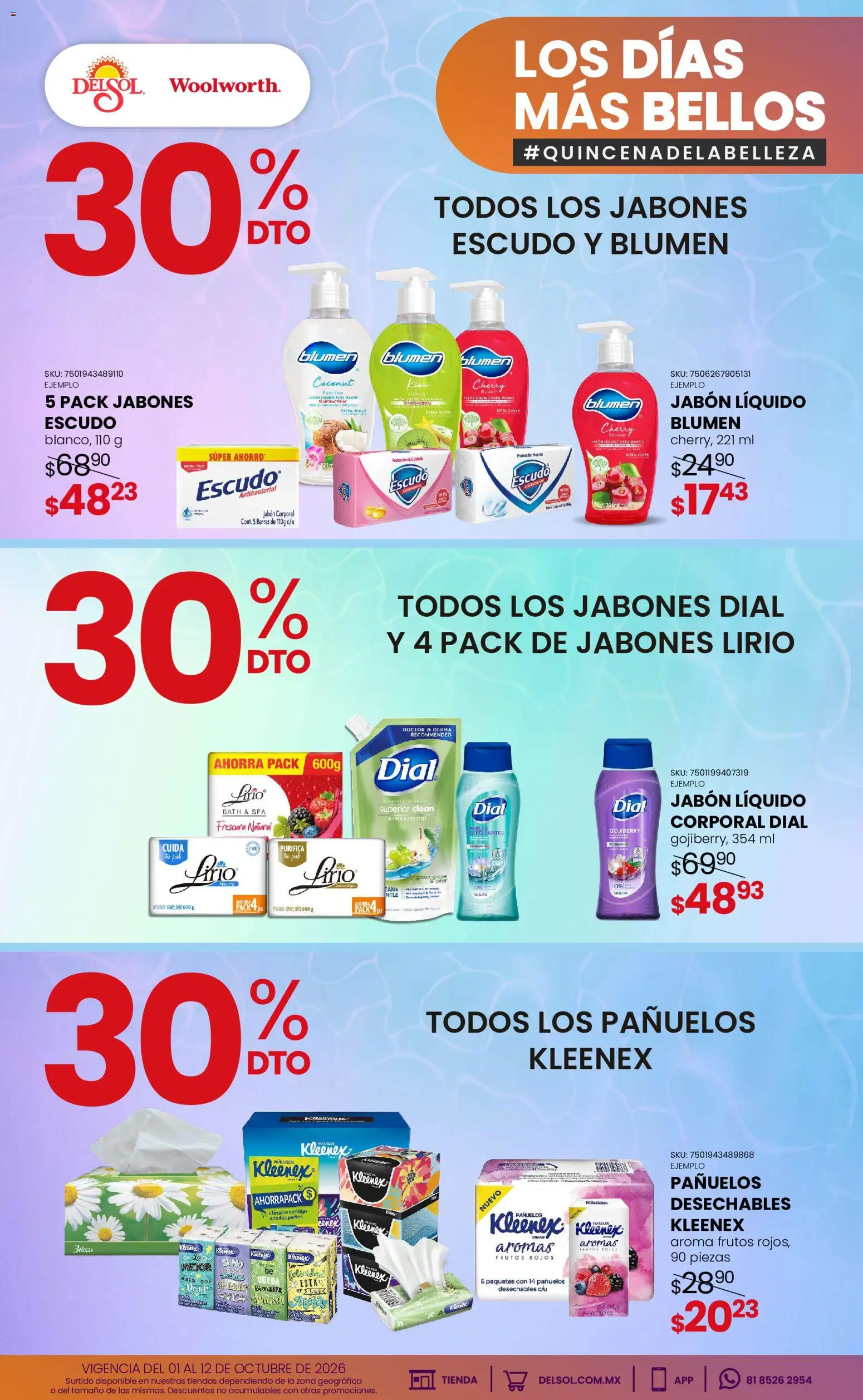 Vista previa las ofertas de la tienda Del Sol y Woolworth - Del Sol y Woolworth catálogo Los días más bellos - Quincena Belleza desde el 01/10/2026 - Jabón, Jabón líquido