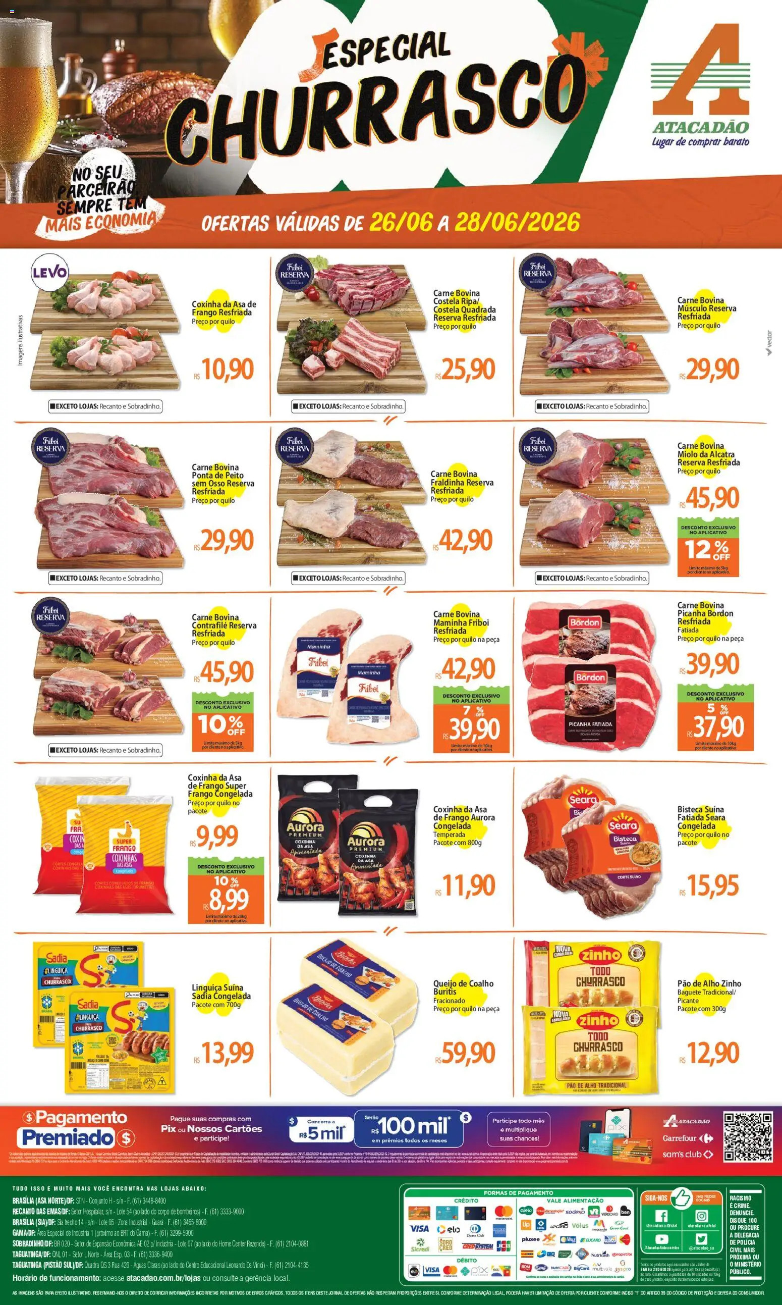 Pré-Visualização do folheto "Atacadão ofertas - DF" da loja Atacadão válido a partir de 26/06/2026 - Picanha, Carne, Pao de alho, Linguiça, Alho, Baguete, Maminha, Picanha Bordon