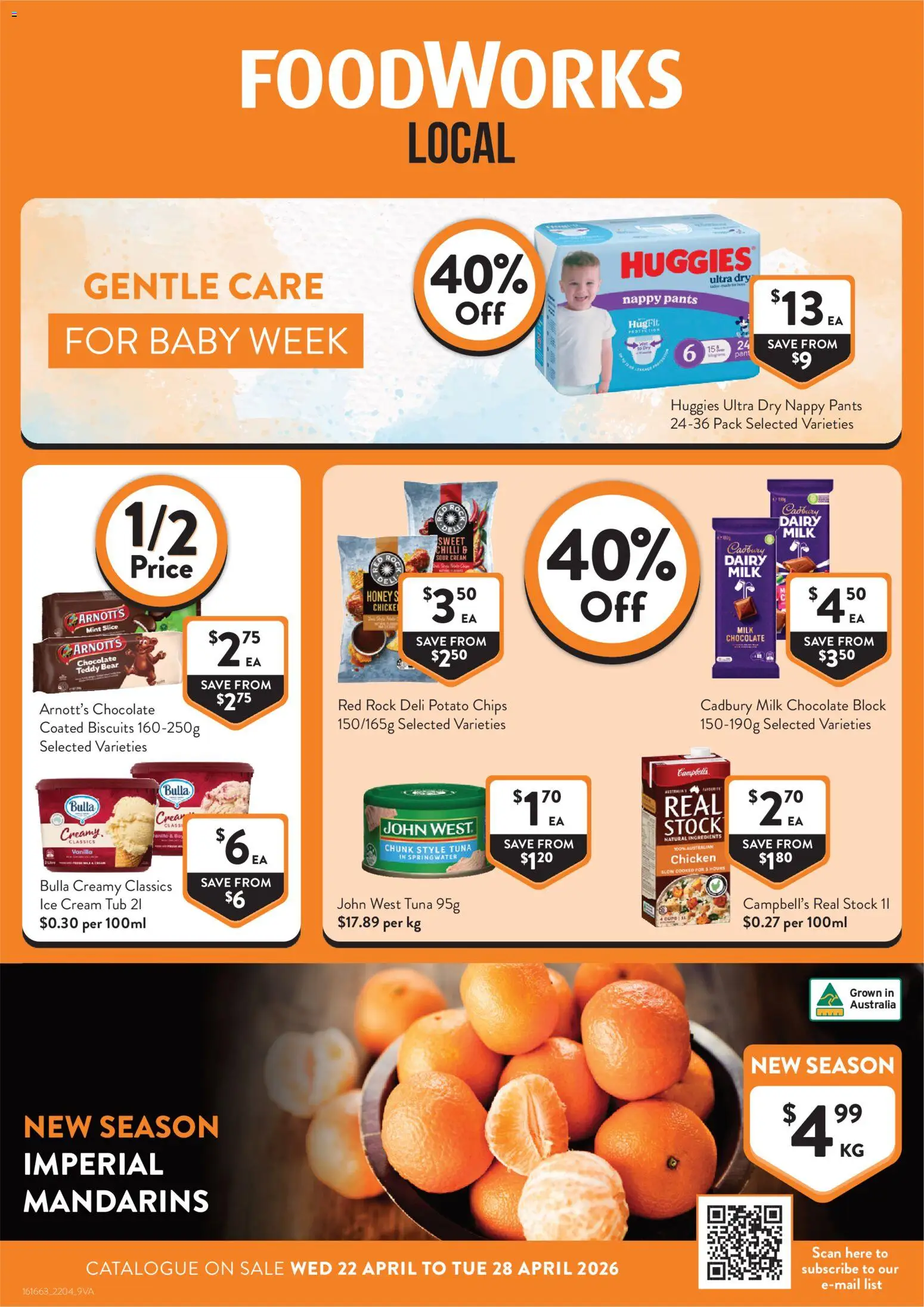 Preview of catalogue Foodworks catalogue VIC from shop Foodworks valid 22/04/2026 - Ingredients, Milk, Chocolate, Mandarins, Biscuits, Ice cream, Ice, Vanilla