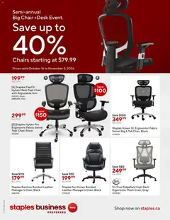 Un aperçu du dépliant Staples flyer - Semi-annual big chair du magasin Staples est valide à partir 16 oct. 2026