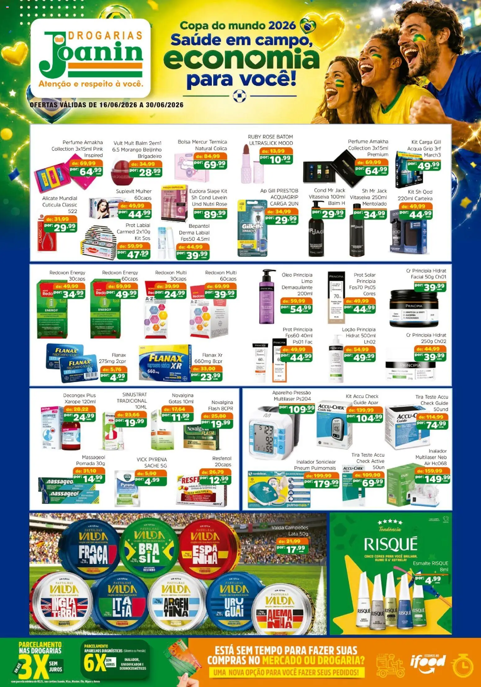 Pré-Visualização do folheto "Supermercados Joanin ofertas Drogaria" da loja Supermercados Joanin válido a partir de 16/06/2026 - Perfume, Copa, Carteira, Resfenol, Manteiga, Xarope, Pomada, Alicate