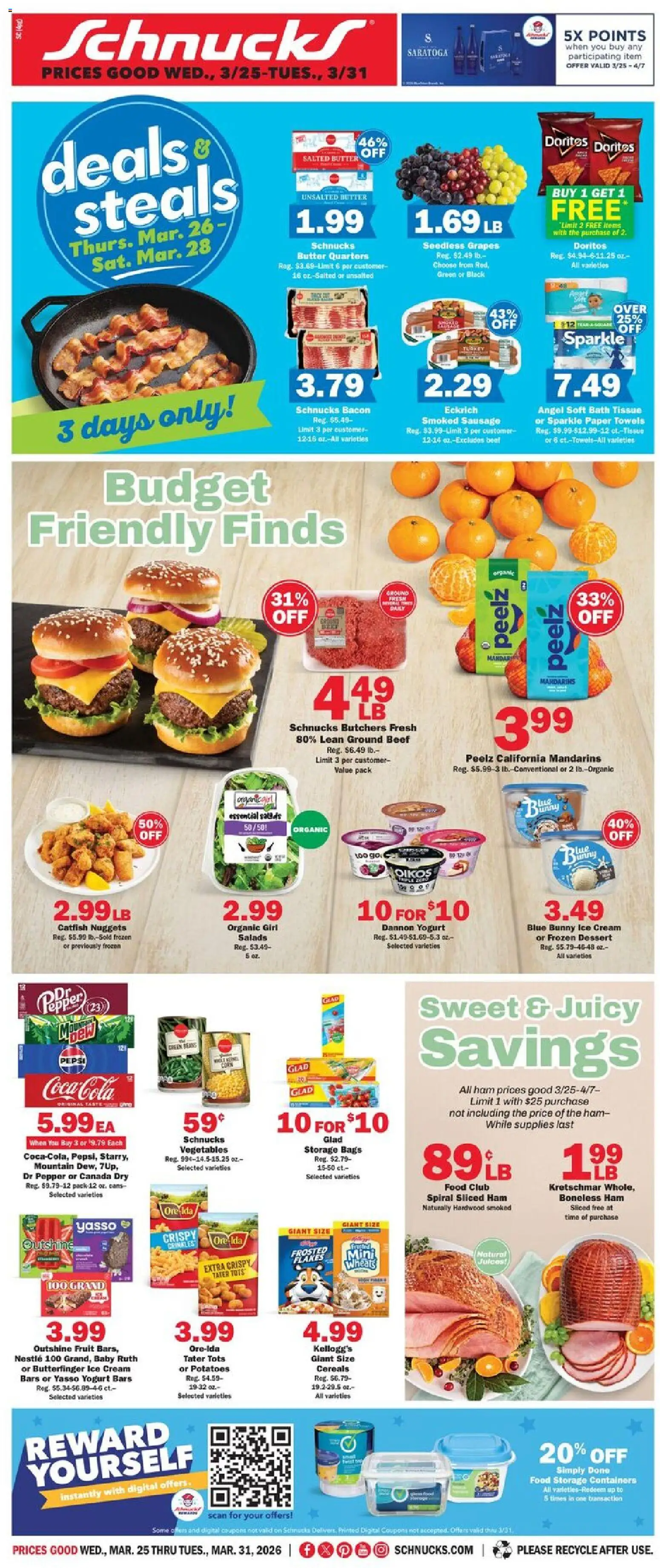 Ad Preview of Schnucks Schnucks Weekly Print Ad - IL from 03/25/2026 - Ice cream, Turkey, Pepper, Sausage, Mandarins, Bath, Cream, Seedless grapes