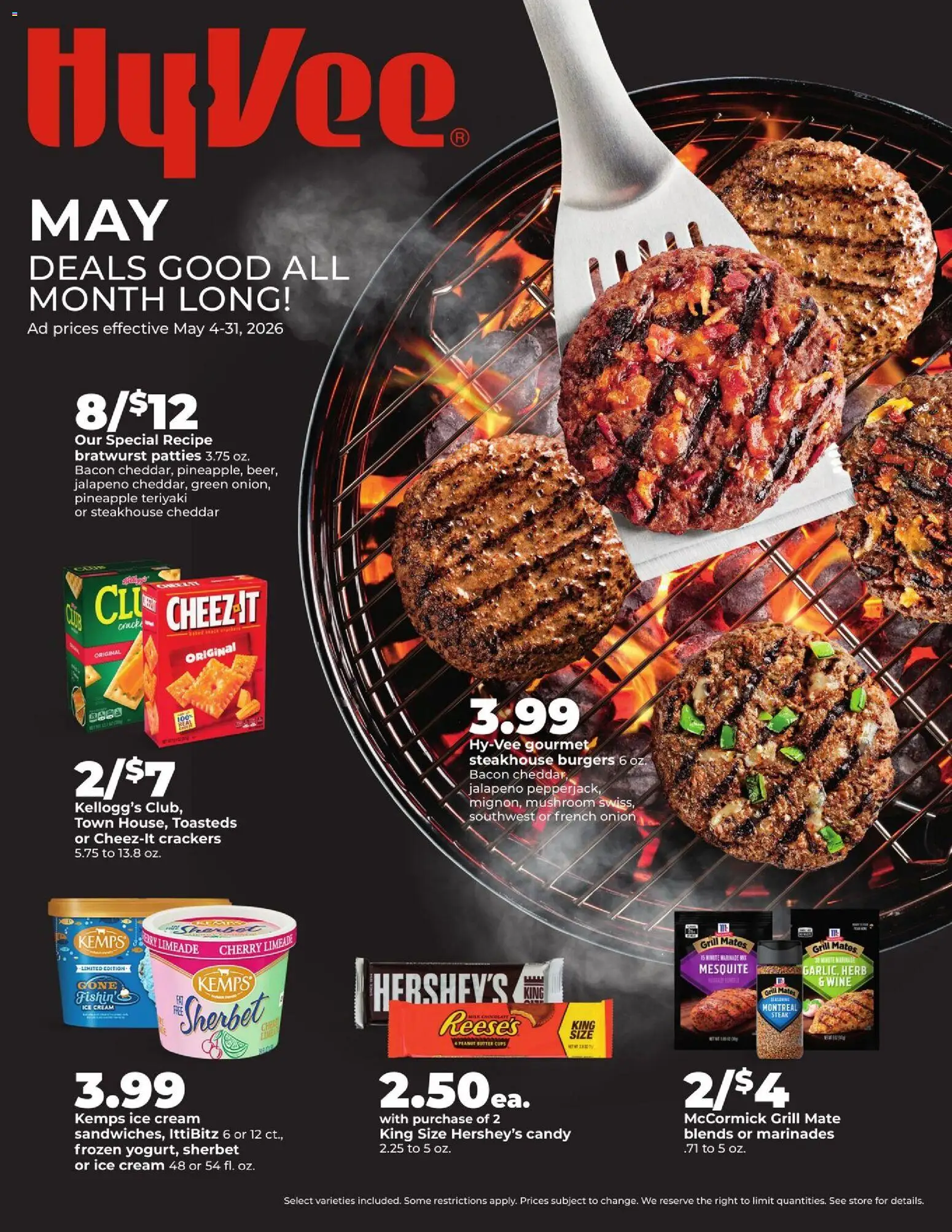 Ad Preview of HyVee HyVee Monthly Ad from 05/04/2026 - Candy, Wine, Grill, Pineapple, Butter, Peanut butter, Crackers, Bratwurst