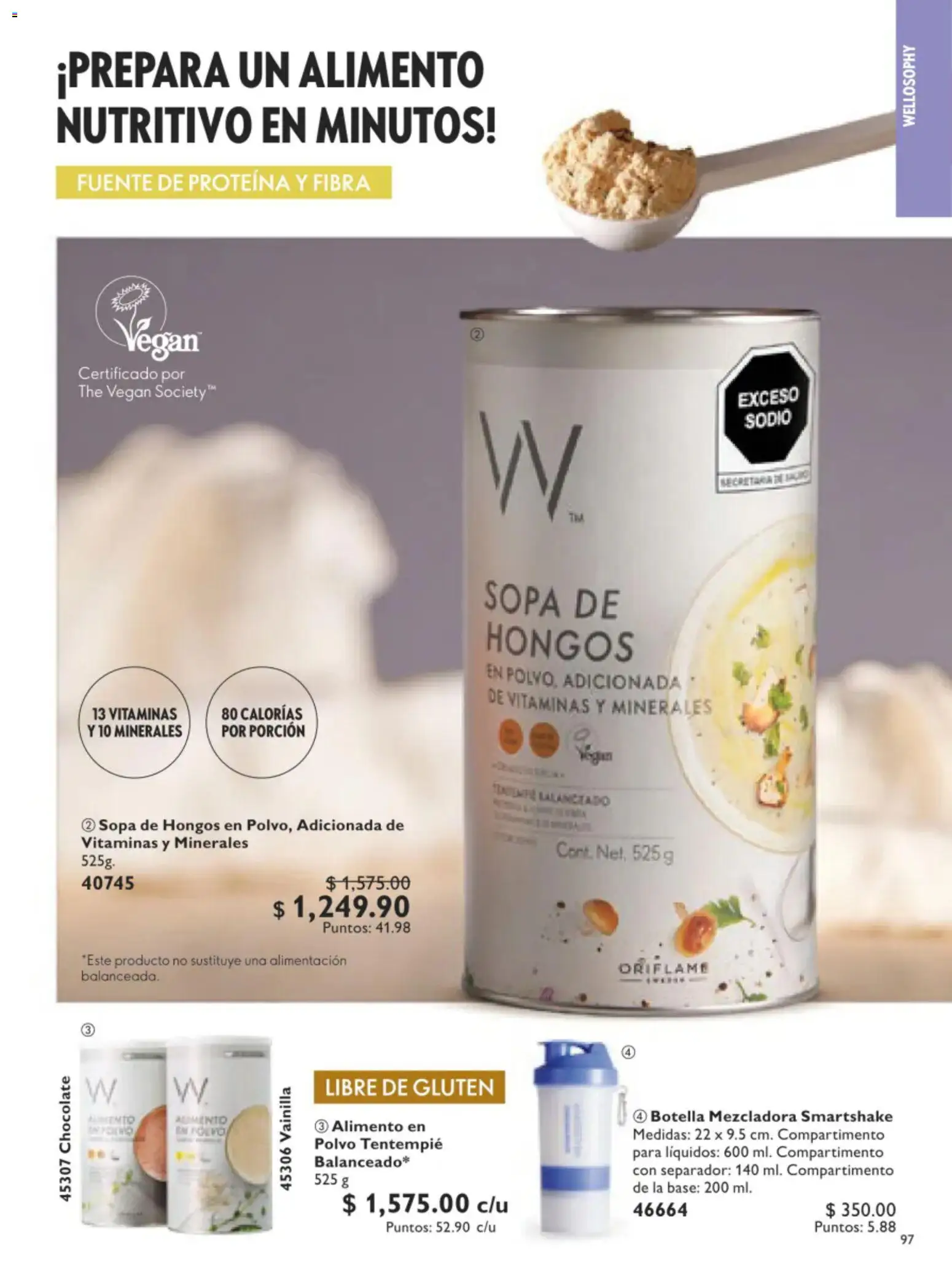 Vista previa las ofertas de la tienda Oriflame - Oriflame campaña 9 2026 desde el 20/06/2026 - Chocolate, Proteína, Vitaminas, Hongos, Vainilla, Sopa, Botella, Polvo