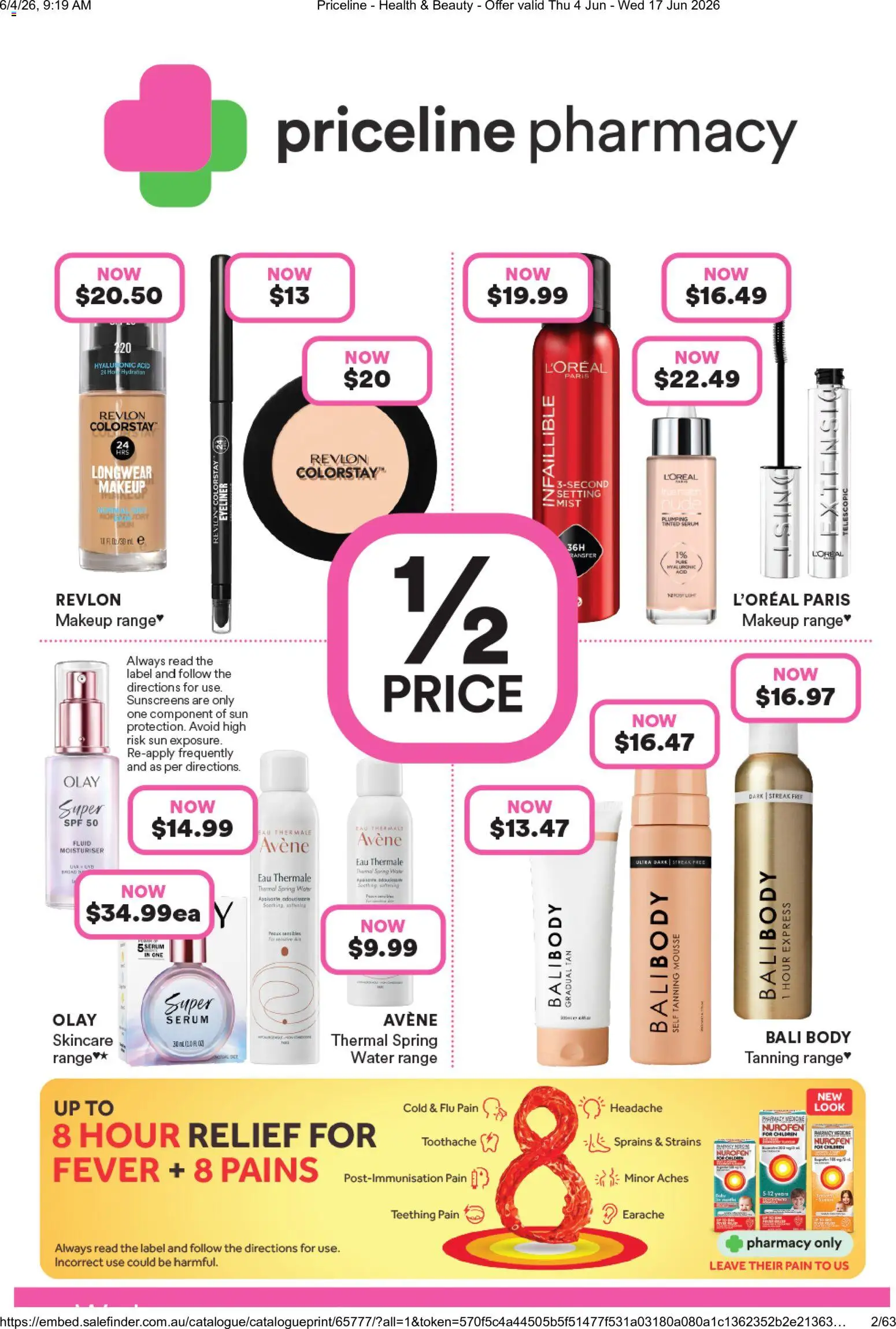 Preview of catalogue Priceline Pharmacy catalogue from shop Priceline Pharmacy valid 04/06/2026 - Spring water, Eyeliner, Moisturiser, Makeup, Water, Mousse, Teething