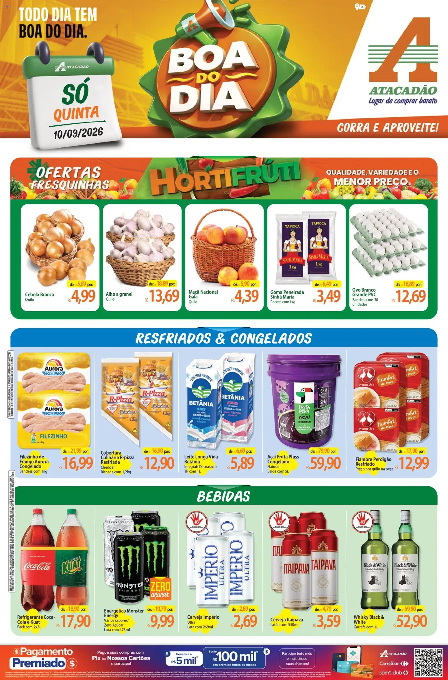 Pré-Visualização do folheto "Atacadão ofertas - PE" da loja Atacadão válido a partir de 10/09/2026 - Cerveja, Bebidas, Bebida, Cimento, Açúcar, Energético, Cheddar, Alho