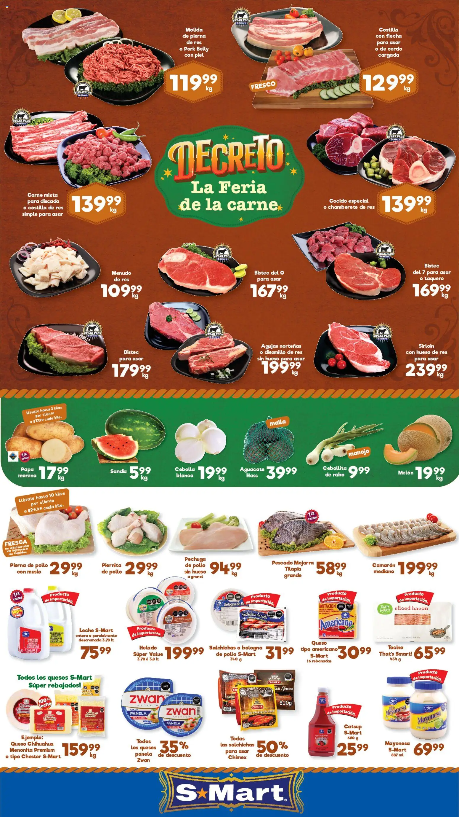 Vista previa las ofertas de la tienda S-Mart - S-Mart folleto Matamoros desde el 12/06/2026 - Pollo, Leche, Queso, Carne, Mayonesa, Tilapia, Salchichas, Melón