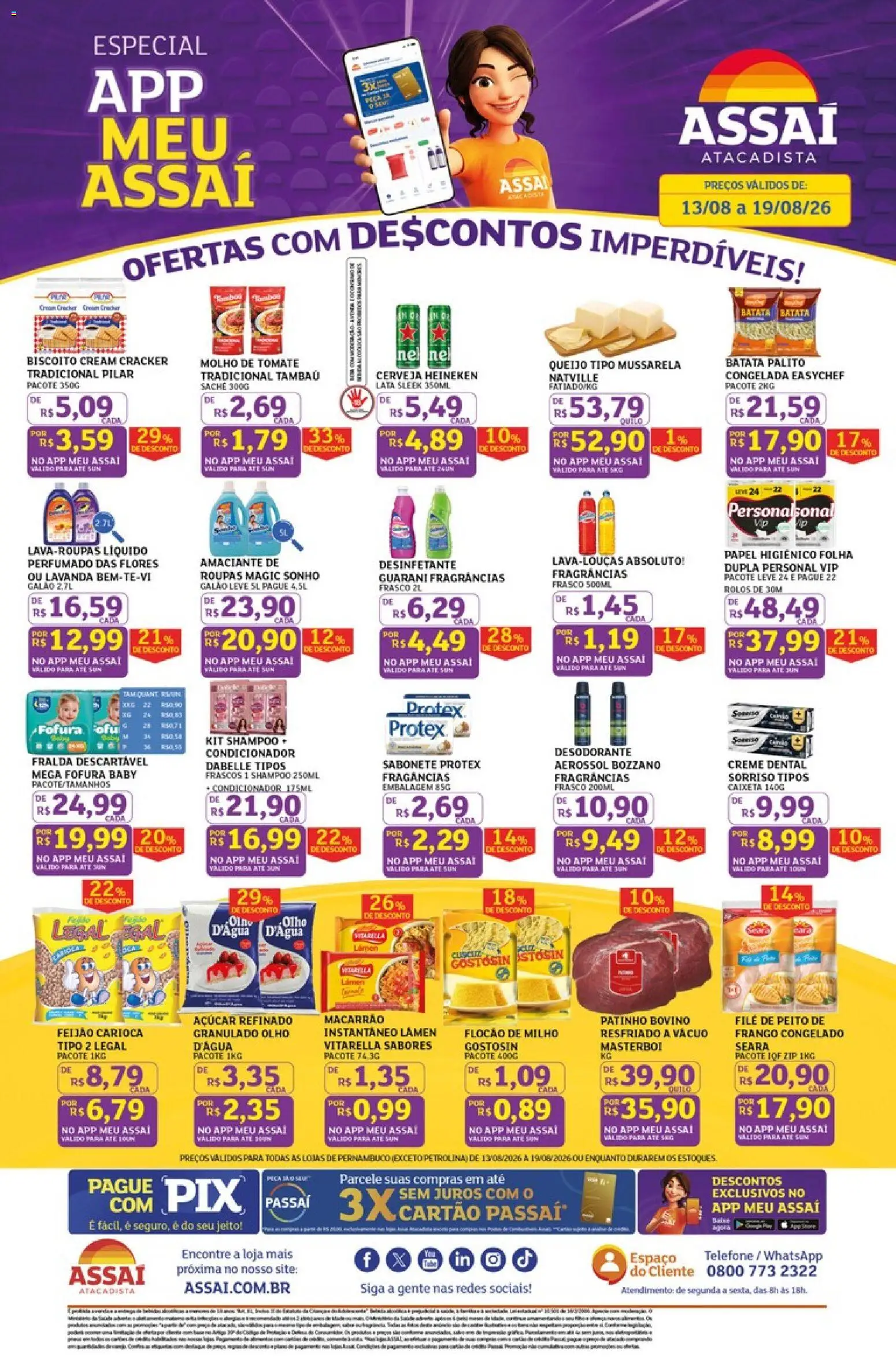 Pré-Visualização do folheto "Assaí Atacadista ofertas - PE" da loja Assaí Atacadista válido a partir de 13/08/2026 - Heineken, Sonho, Feijão, Biscoito, Batata, Papel higiênico, Cream cracker, Creme dental