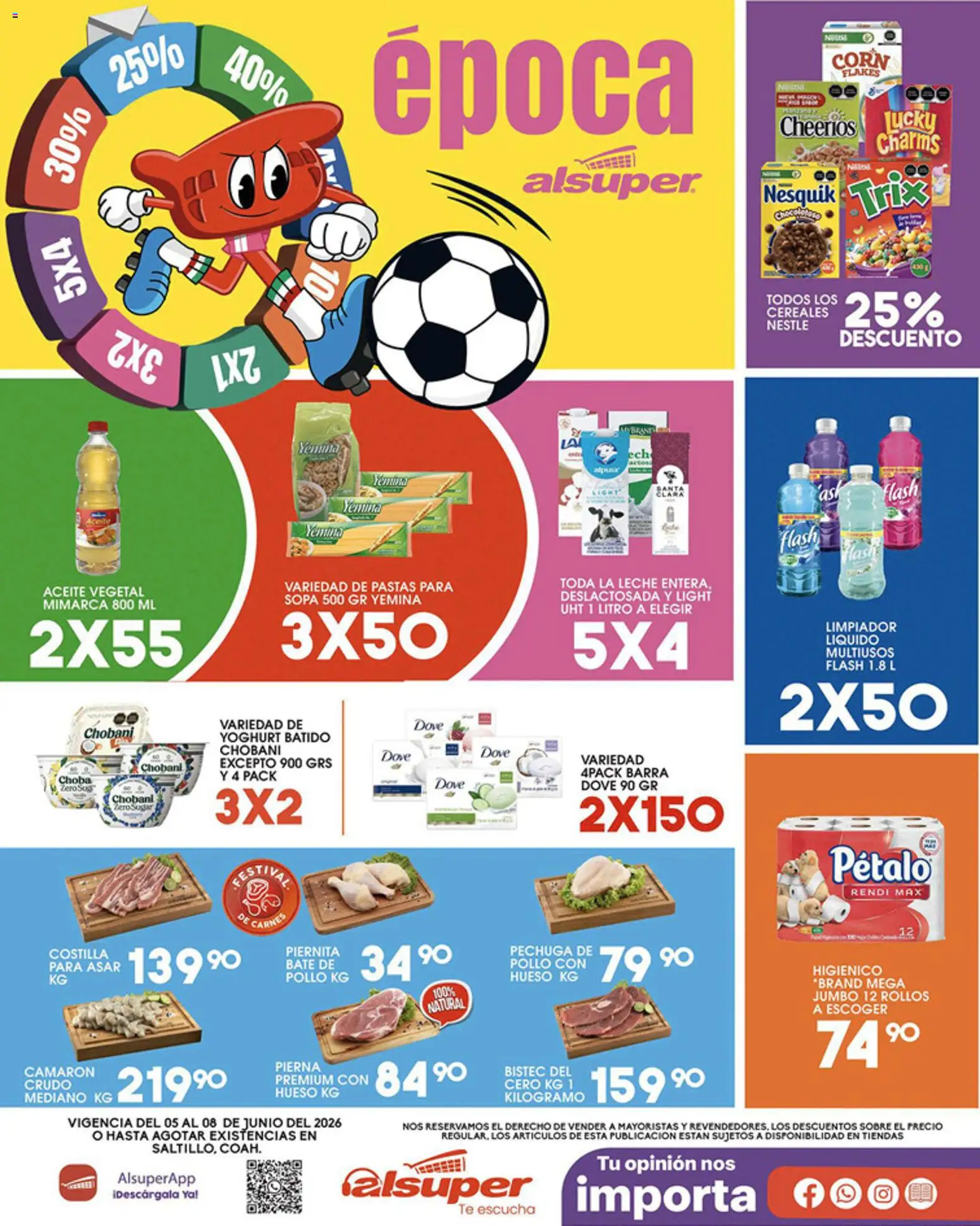 Vista previa las ofertas de la tienda Alsuper - Alsuper folleto Saltillo desde el 05/06/2026 - Pollo, Té, Cereales, Pasta, Aceite, Bistec, Sopa, Barra