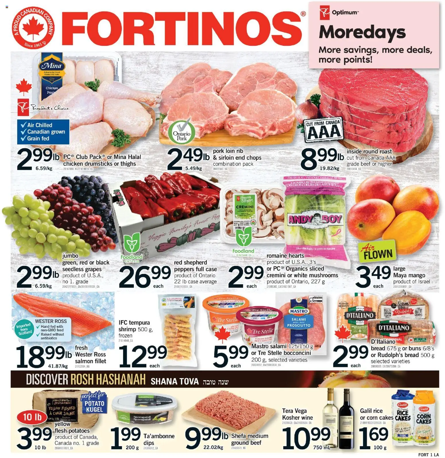 Preview of leaflet Fortinos weekly flyer / circulaire from shop Fortinos is valid from Aug 27, 2026 - Chicken, Wine, Prosciutto, Rice, Salt, Roast, Ground beef, Drumsticks