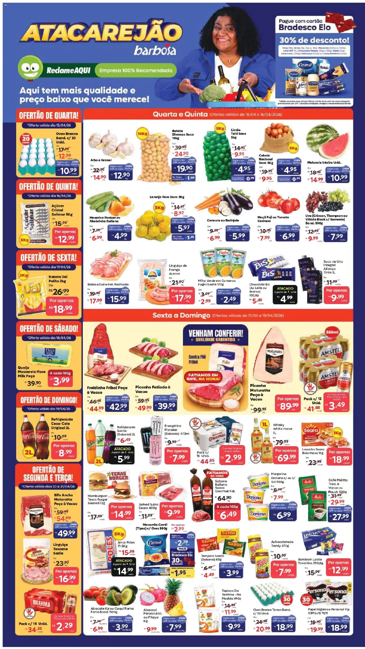 Pré-Visualização do folheto "Barbosa Supermercados ofertas Atacarejão" da loja Barbosa Supermercados válido a partir de 15/04/2026 - Tapioca, Arroz, Leite, Suco, Refrigerante, Berinjela, Salame, Milho verde