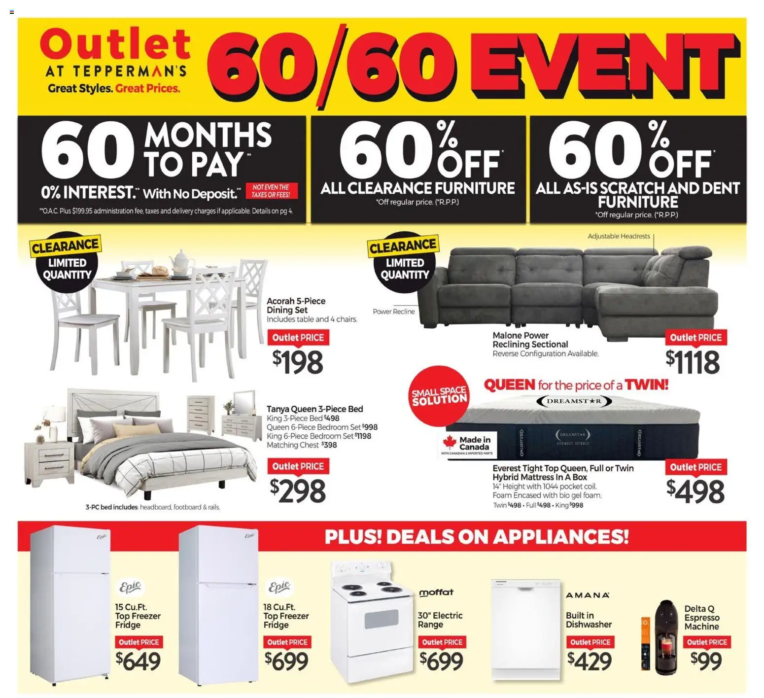 Preview of leaflet Tepperman's flyer - Outlet from shop Tepperman's is valid from Mar 13, 2026 - Mattress, Dishwasher, Bed, Box, Freezer, Foam, Dining set, Table